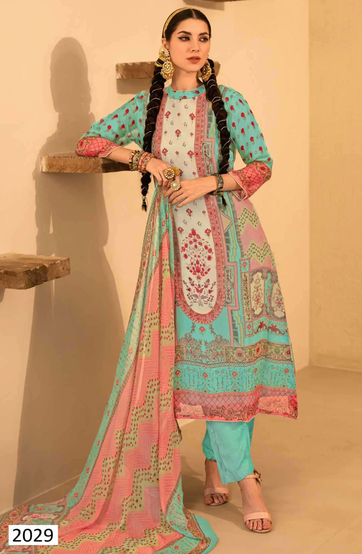 Aqua Beautiful Organza Unstitched Salwar Suit with Chiffon Dupatta - POO2029