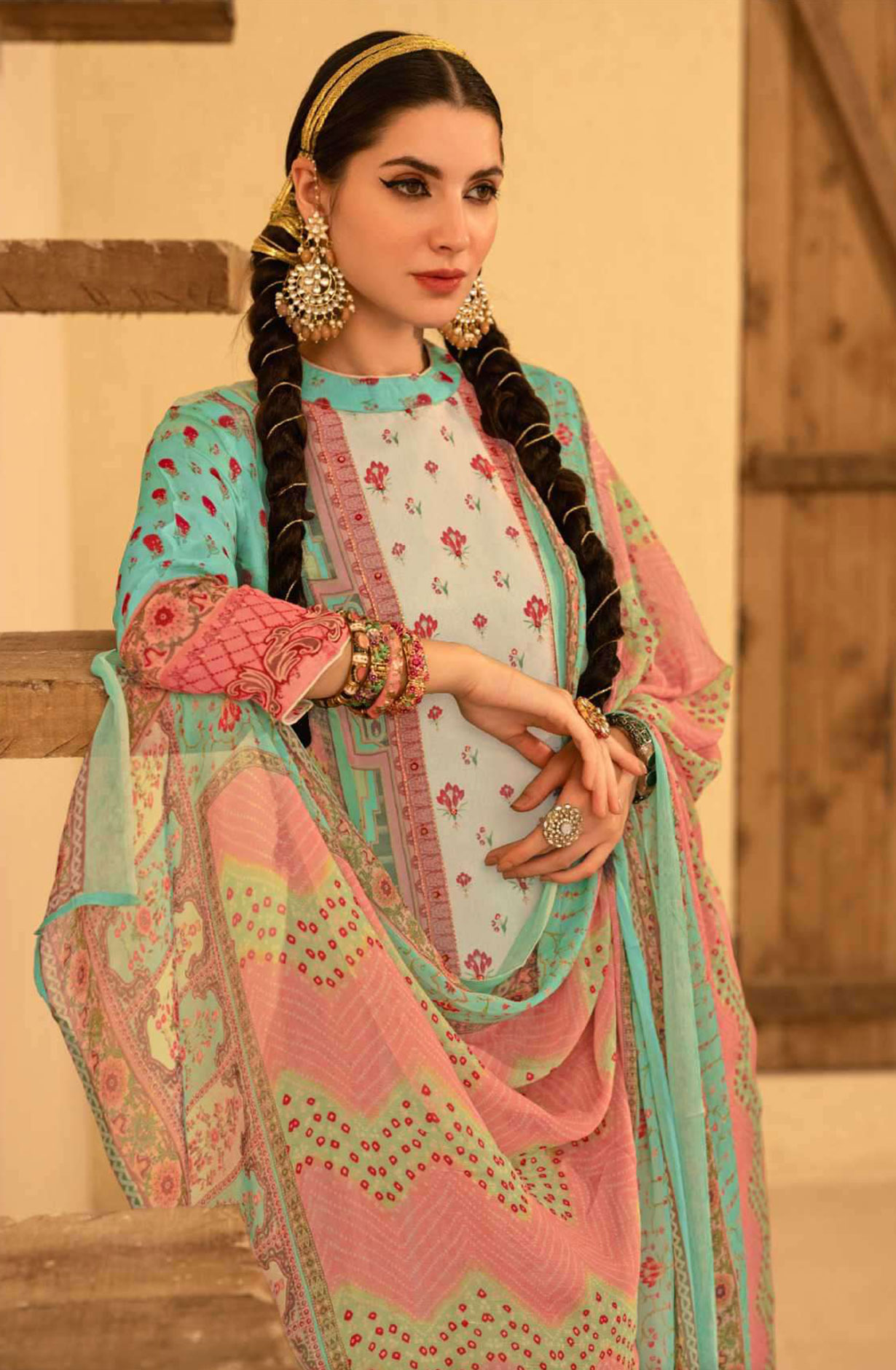 Aqua Beautiful Organza Unstitched Salwar Suit with Chiffon Dupatta - POO2029