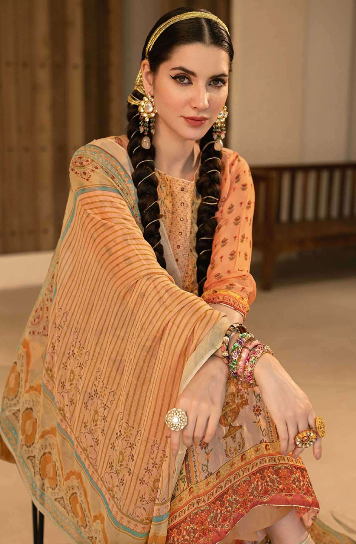 Orange Beautiful Organza Unstitched Salwar Suit with Chiffon Dupatta - POO2030