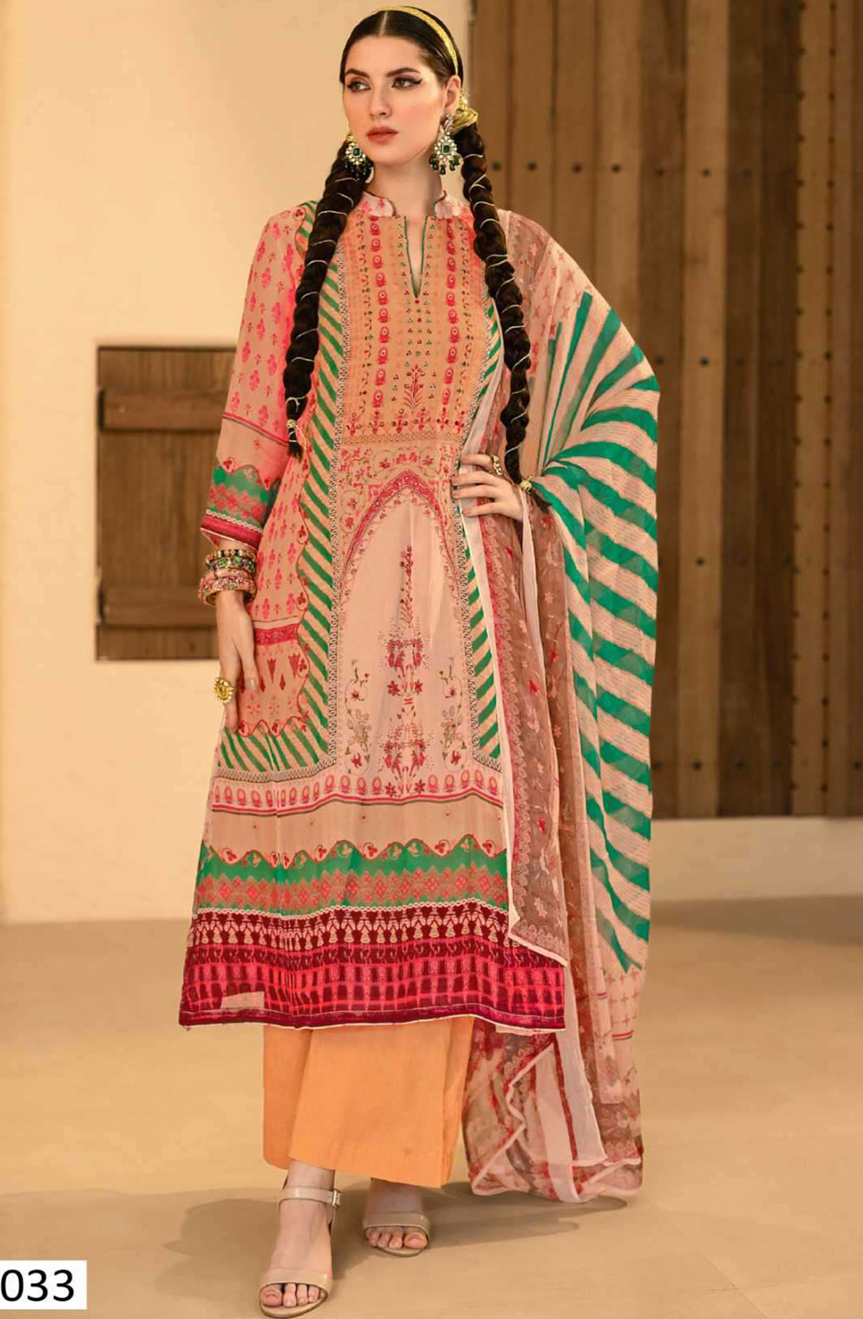 Orange Beautiful Organza Unstitched Salwar Kameez with Chiffon Dupatta - POO2033