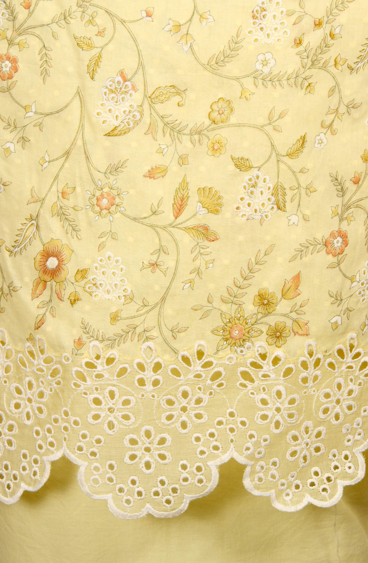 Yellow Cotton Digital Printed with Schiffli Embroidery Suit with Chiffon Dupatta - PRAPIM2B