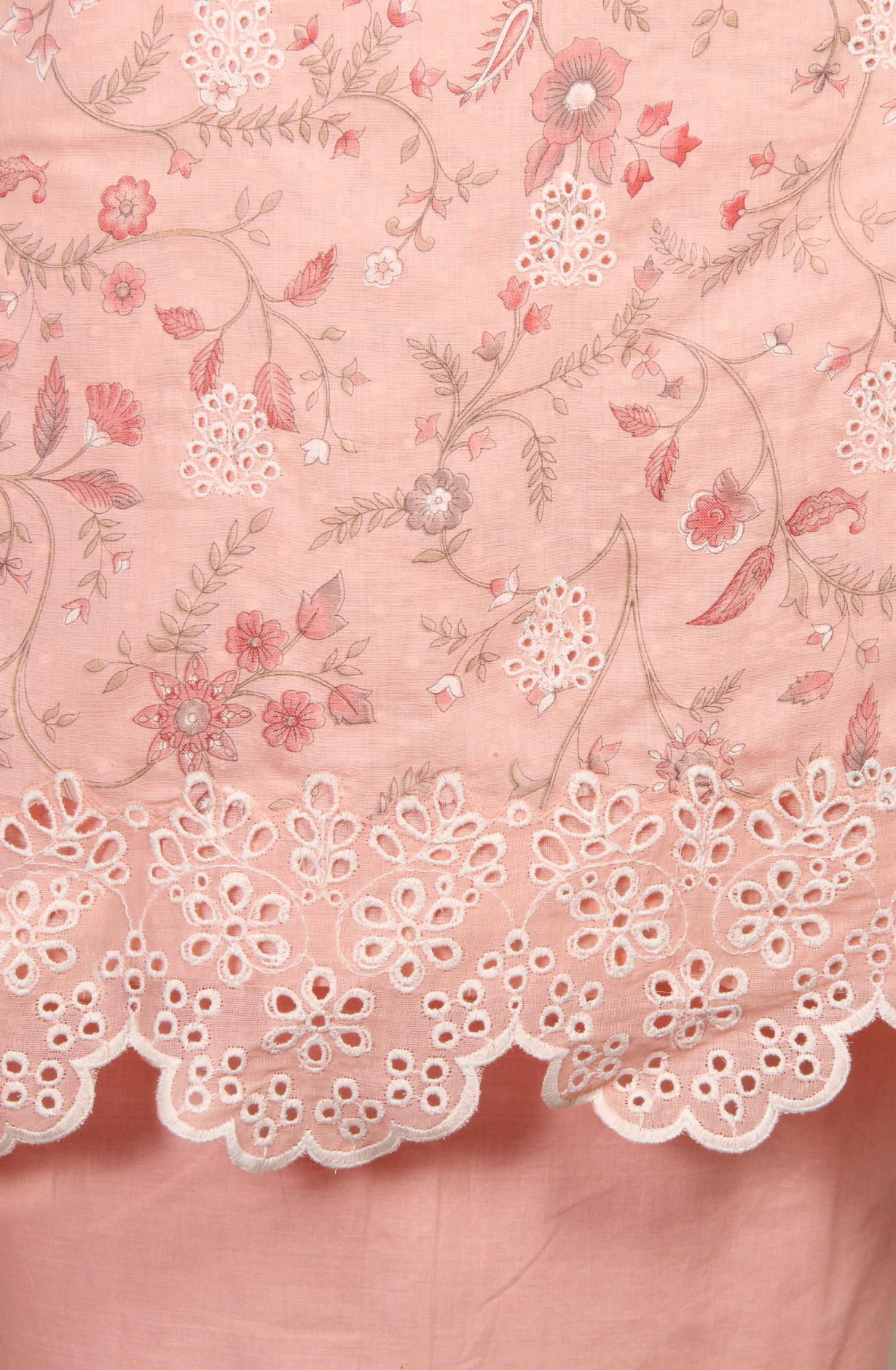 Pink Cotton Digital Printed with Schiffli Embroidery Suit with Chiffon Dupatta - PRAPIM2D