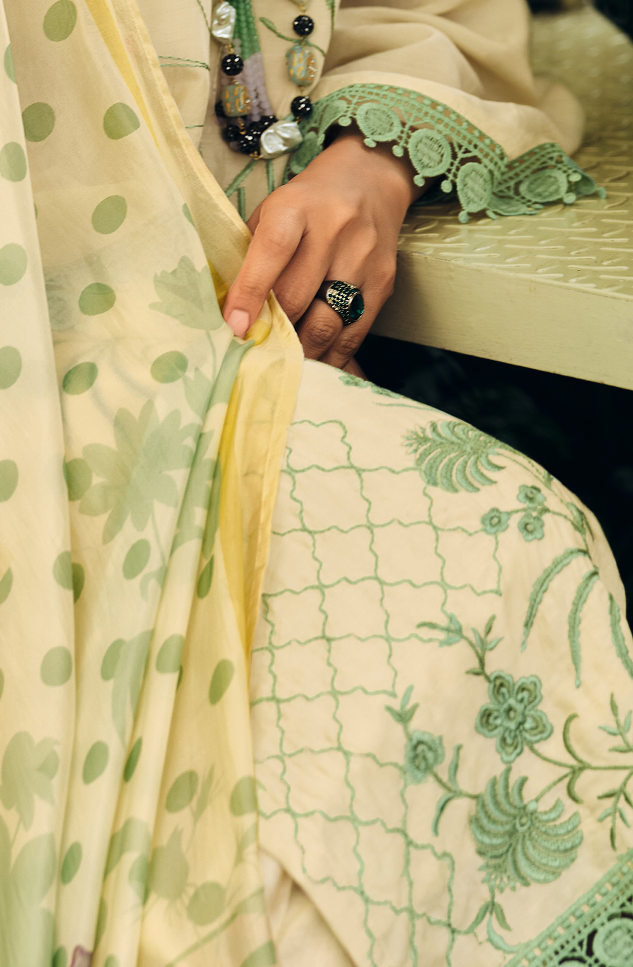 Cream Festive Wear Muslin Embroidered Suit with Satin Silk Dupatta - PRIN04