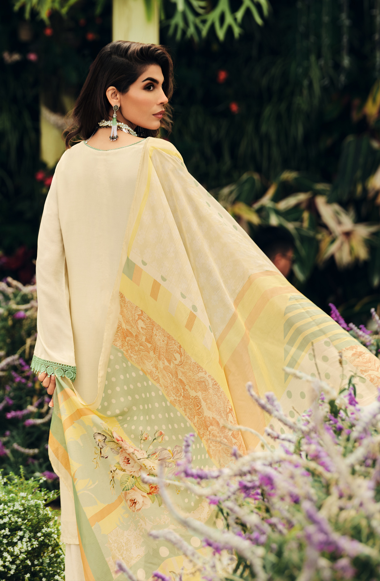 Cream Festive Wear Muslin Embroidered Suit with Satin Silk Dupatta - PRIN04