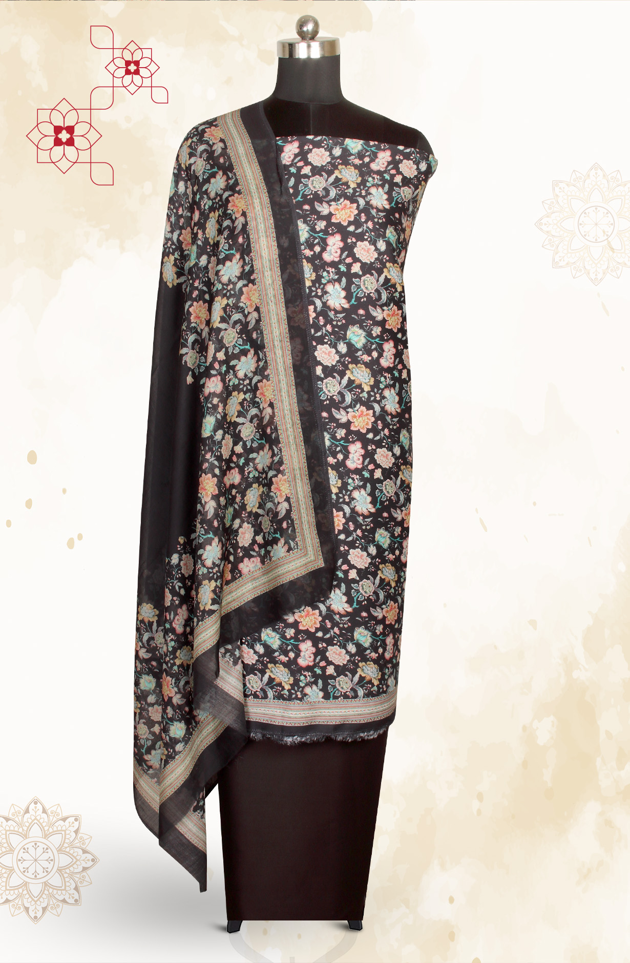 Black Modal Cotton Printed Salwar Kameez - PUR3463