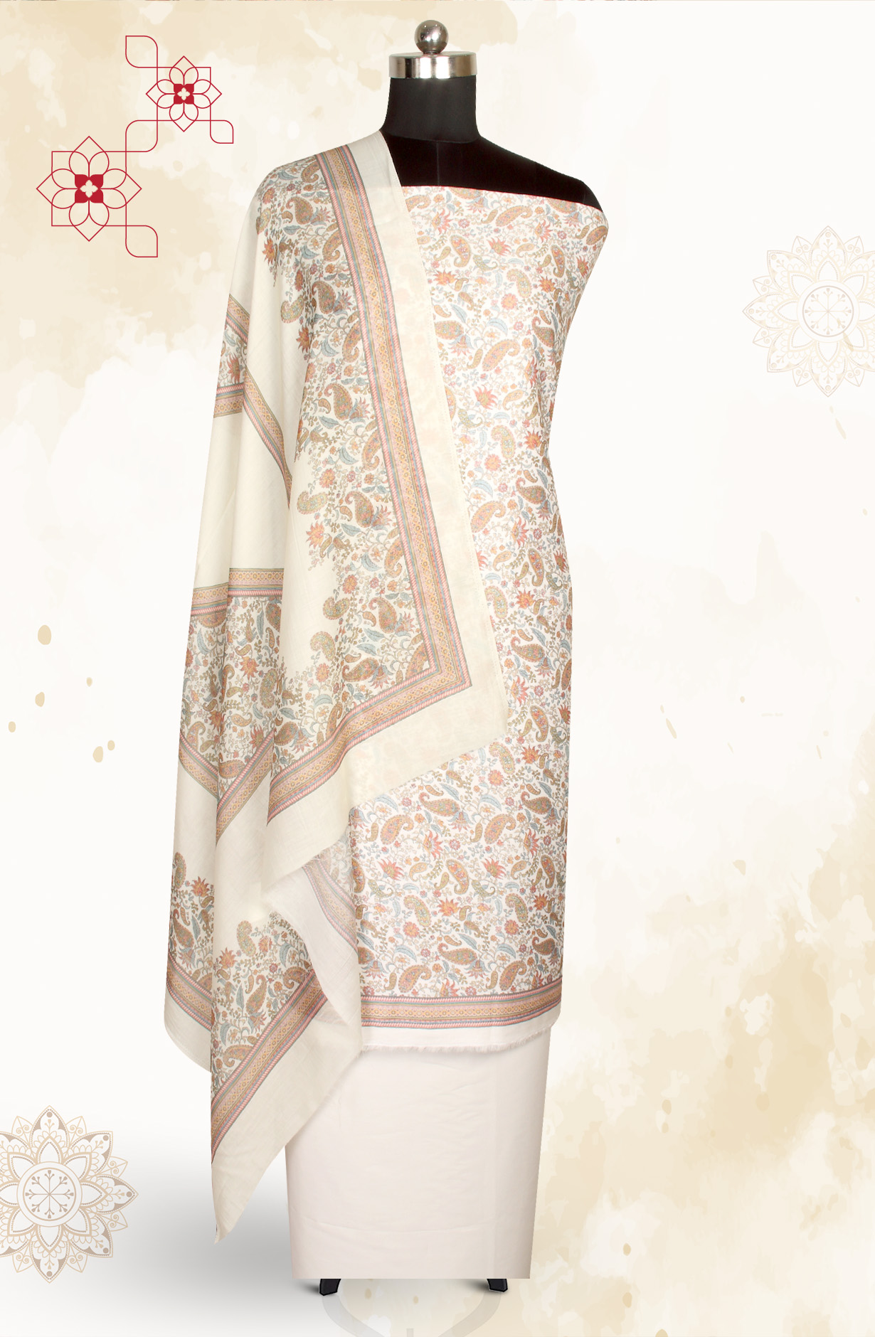 Cream Modal Cotton Printed Salwar Kameez - PUR3465