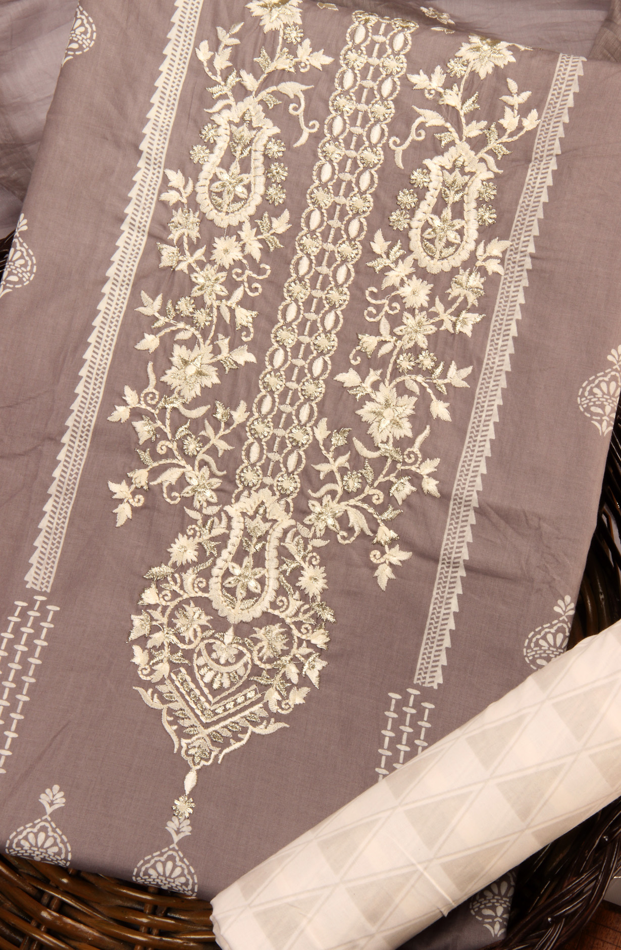 Grey Cotton Unstitched Salwar Suit with Trendy Dupatta - QAIS0038