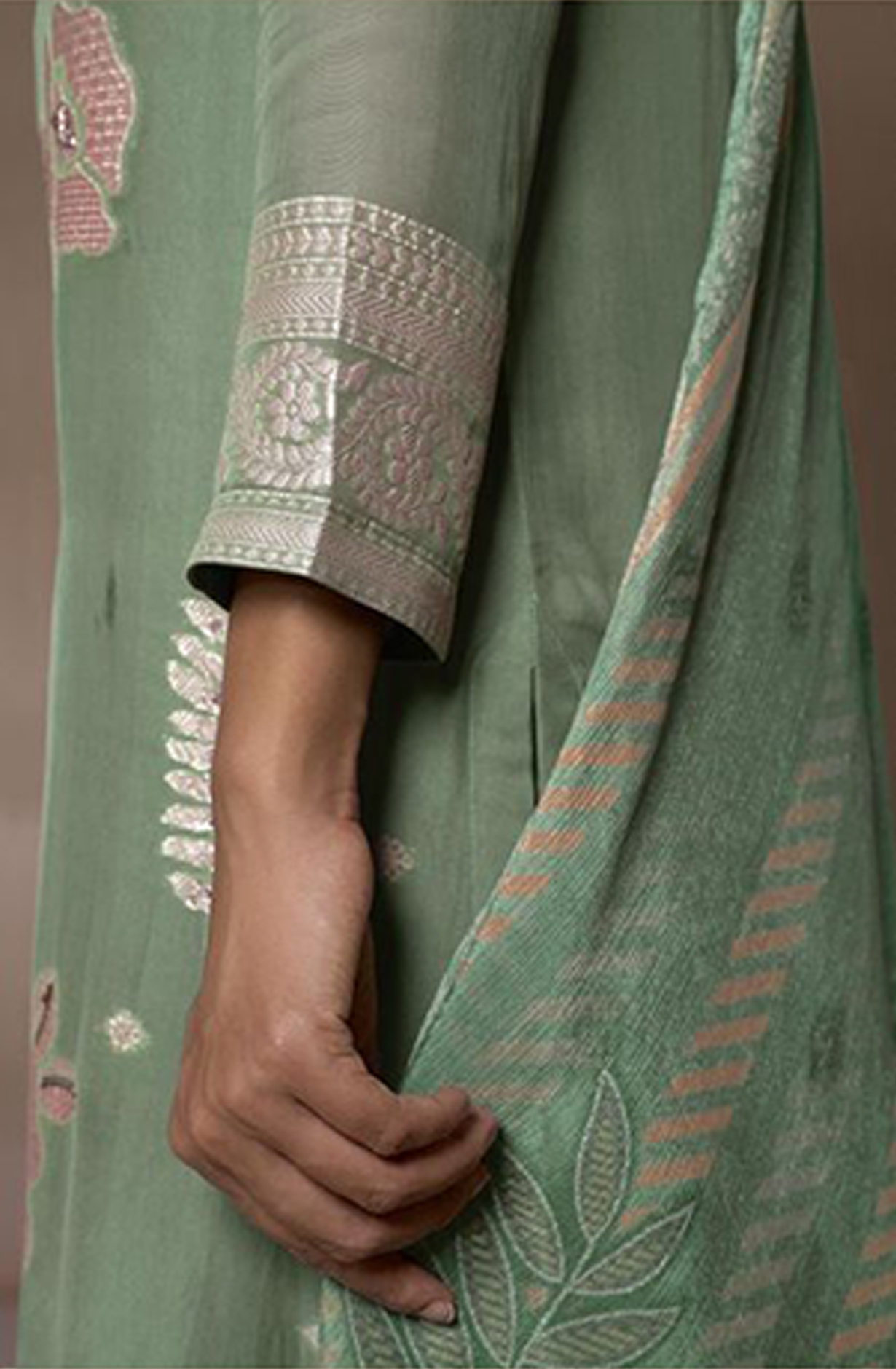 Sea Green Organza Suit with Handwork and Beautiful Chinon Dupatta - QAL362