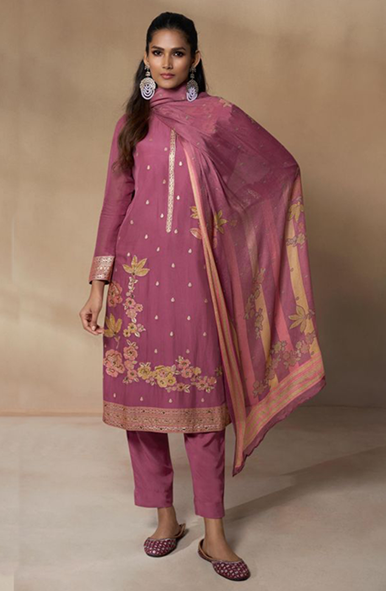 Mauve Organza Suit with Handwork and Beautiful Chinon Dupatta - QAL378