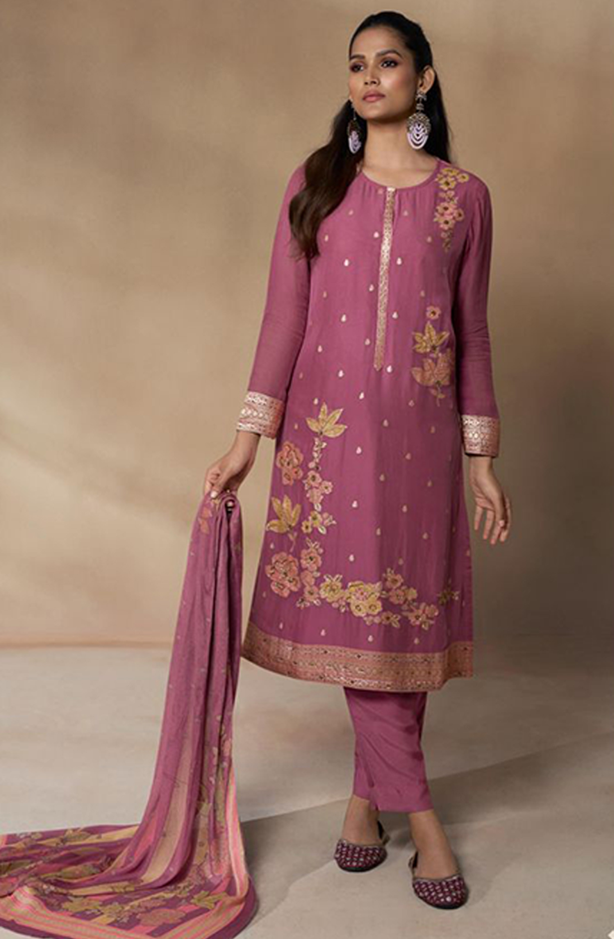 Mauve Organza Suit with Handwork and Beautiful Chinon Dupatta - QAL378