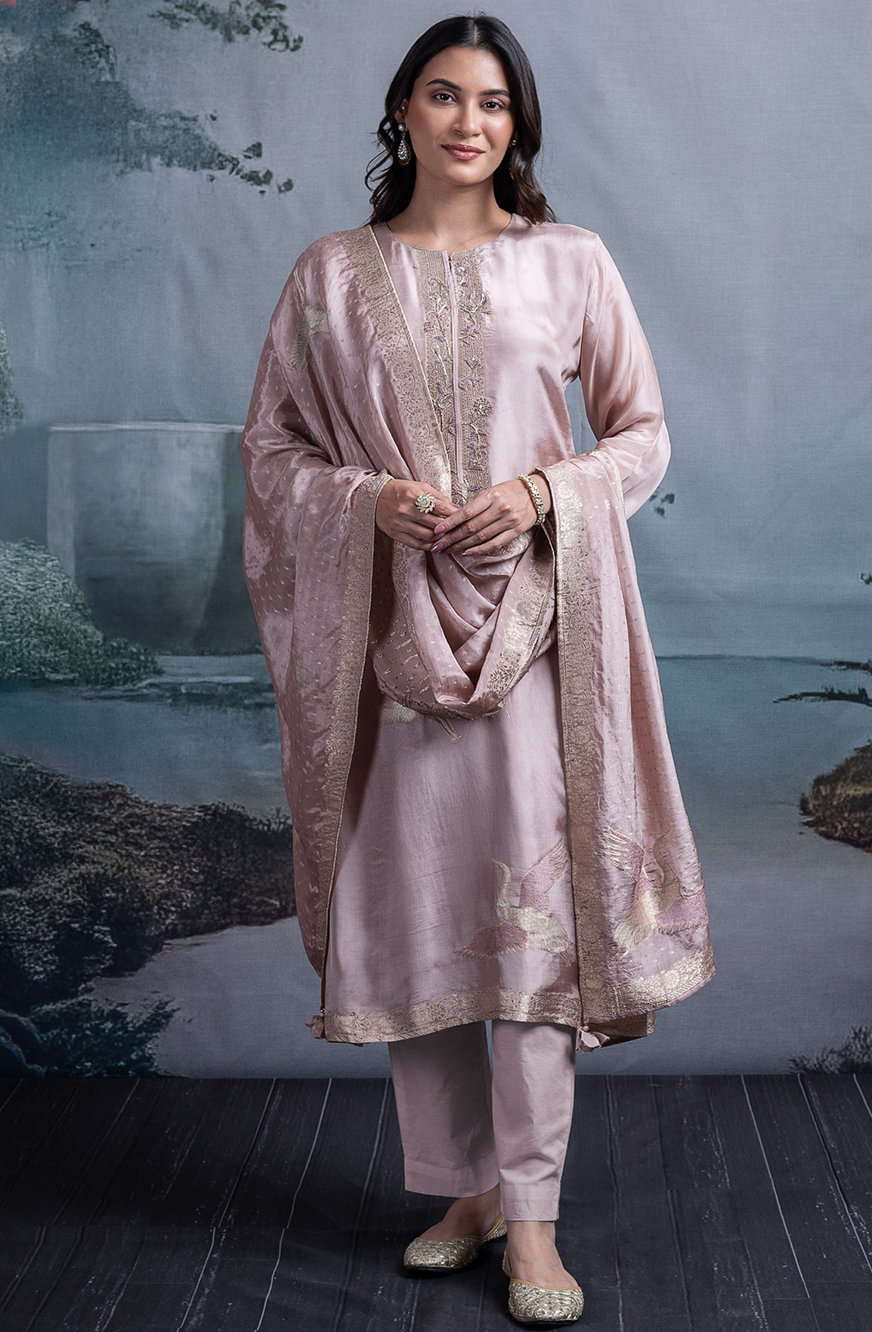 Peach Silk Jacquard Suit with Dupatta - R157-SPR2389A