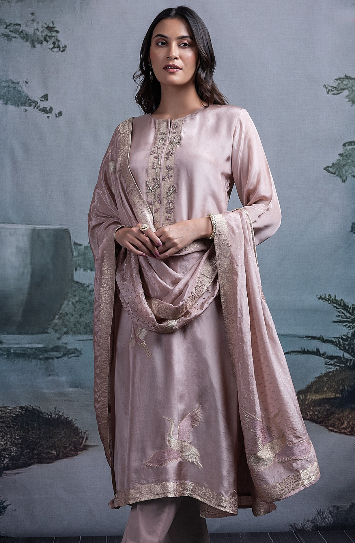 Peach Silk Jacquard Suit with Dupatta - R157-SPR2389A