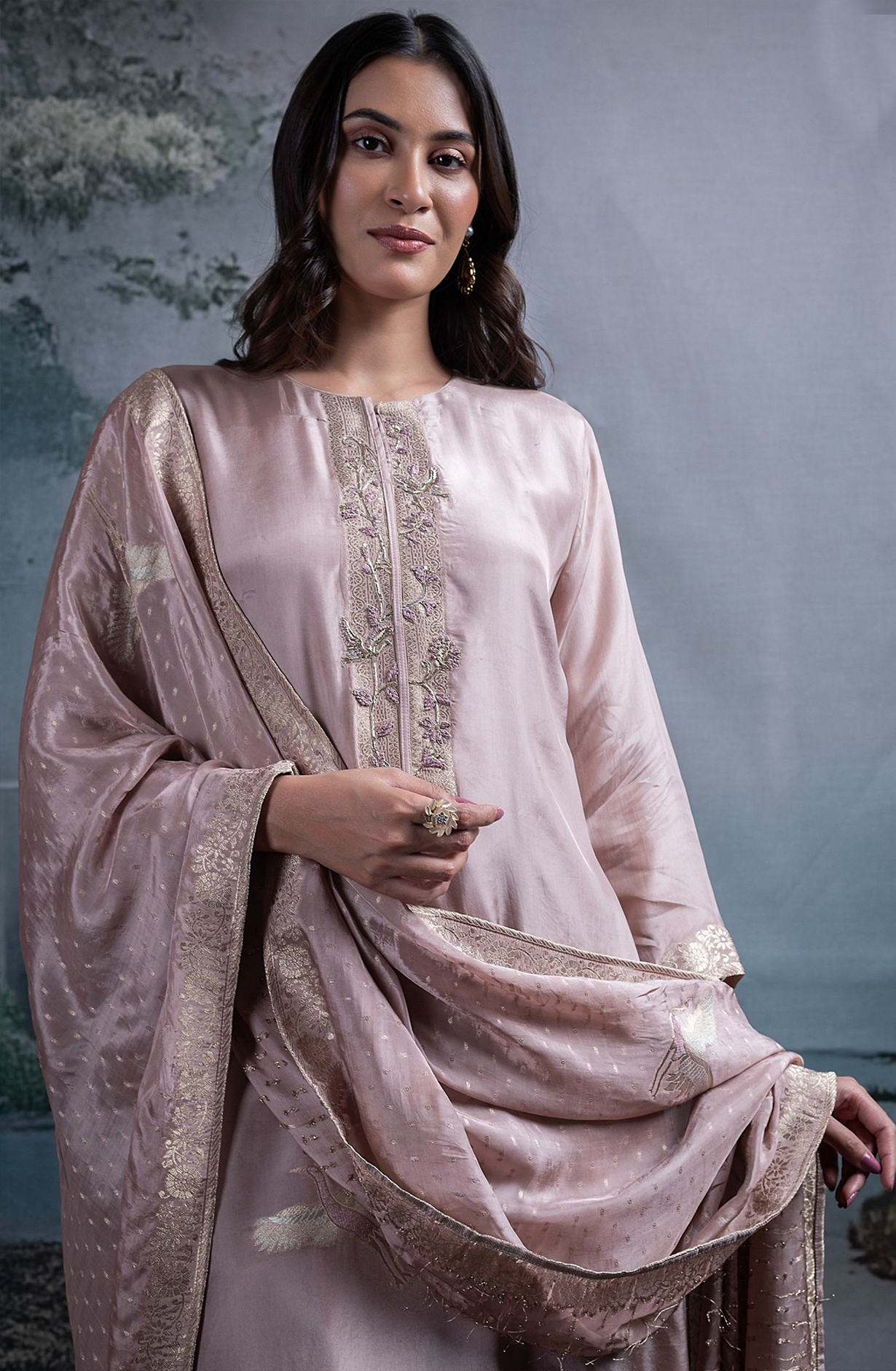 Peach Silk Jacquard Suit with Dupatta - R157-SPR2389A
