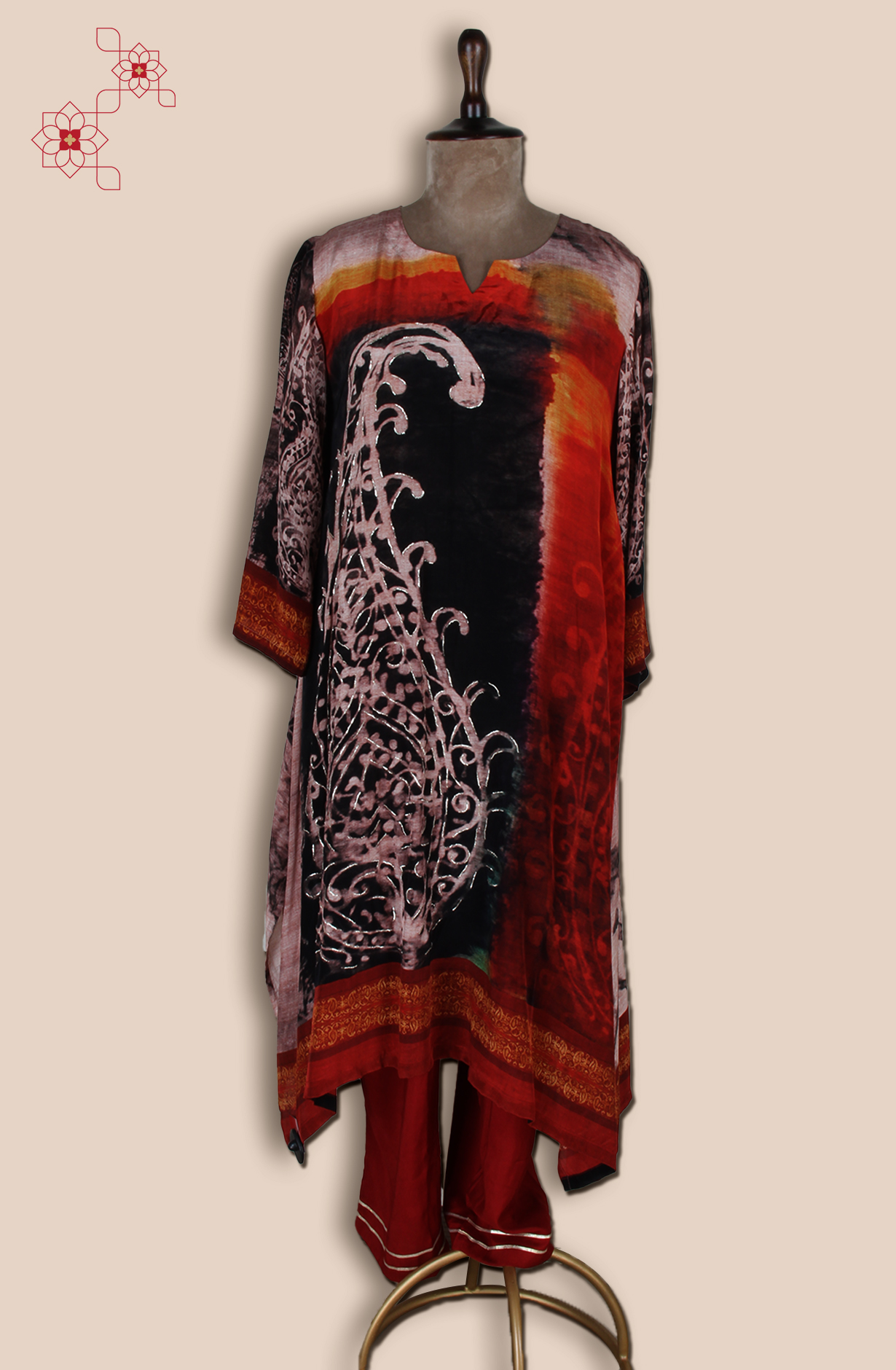 Rust Crepe Designer Stitched Salwar Kameez with Chiffon Dupatta - R107-2959