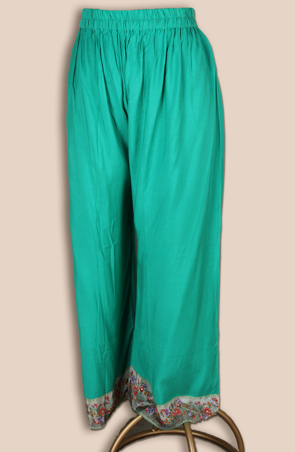 Green Crepe Designer Kaudi Work Stitched Palazzo Salwar Kameez - R107-3165A