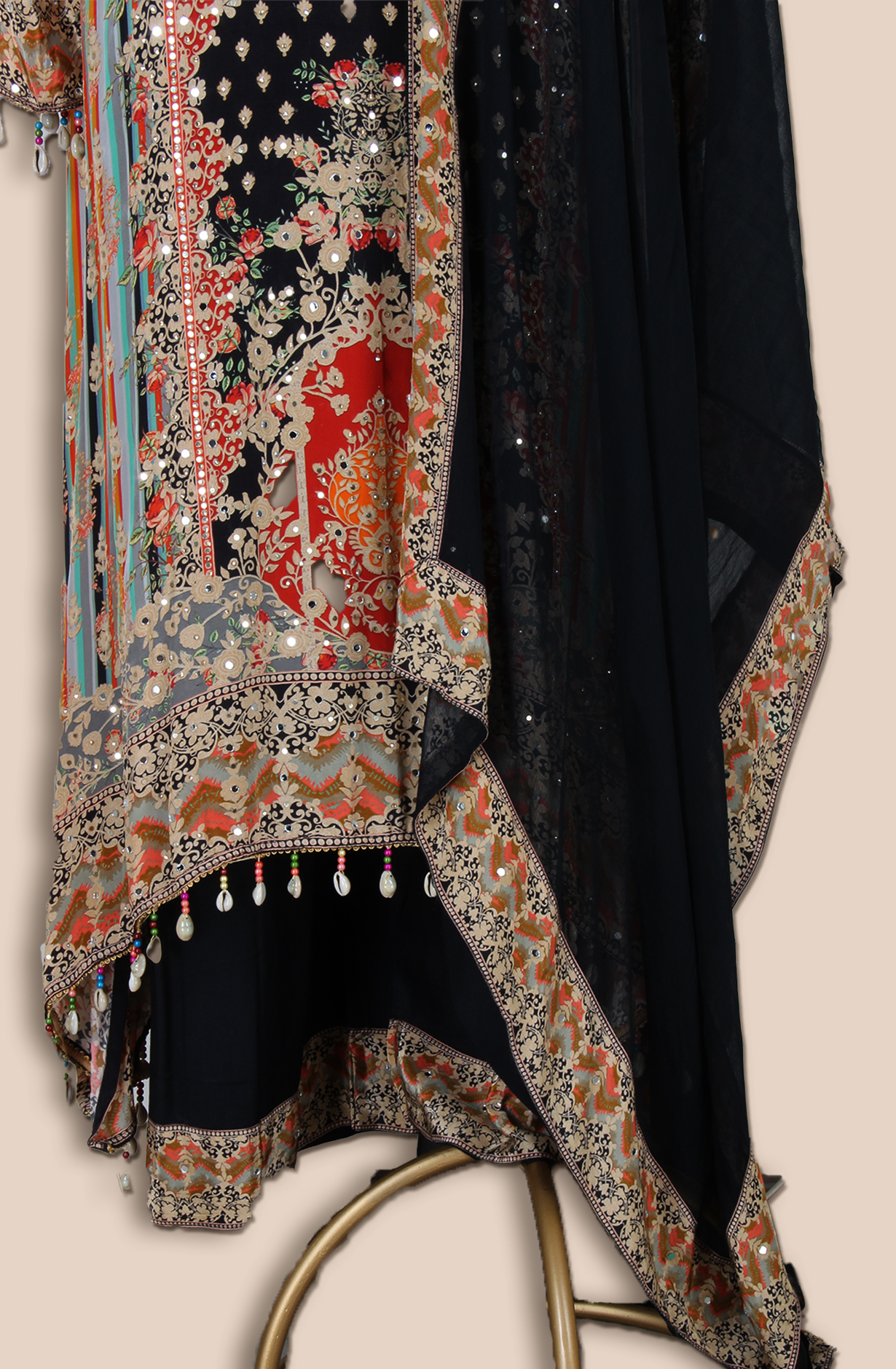 Black Crepe Designer Kaudi Work Stitched Palazzo Salwar Kameez - R107-3166A