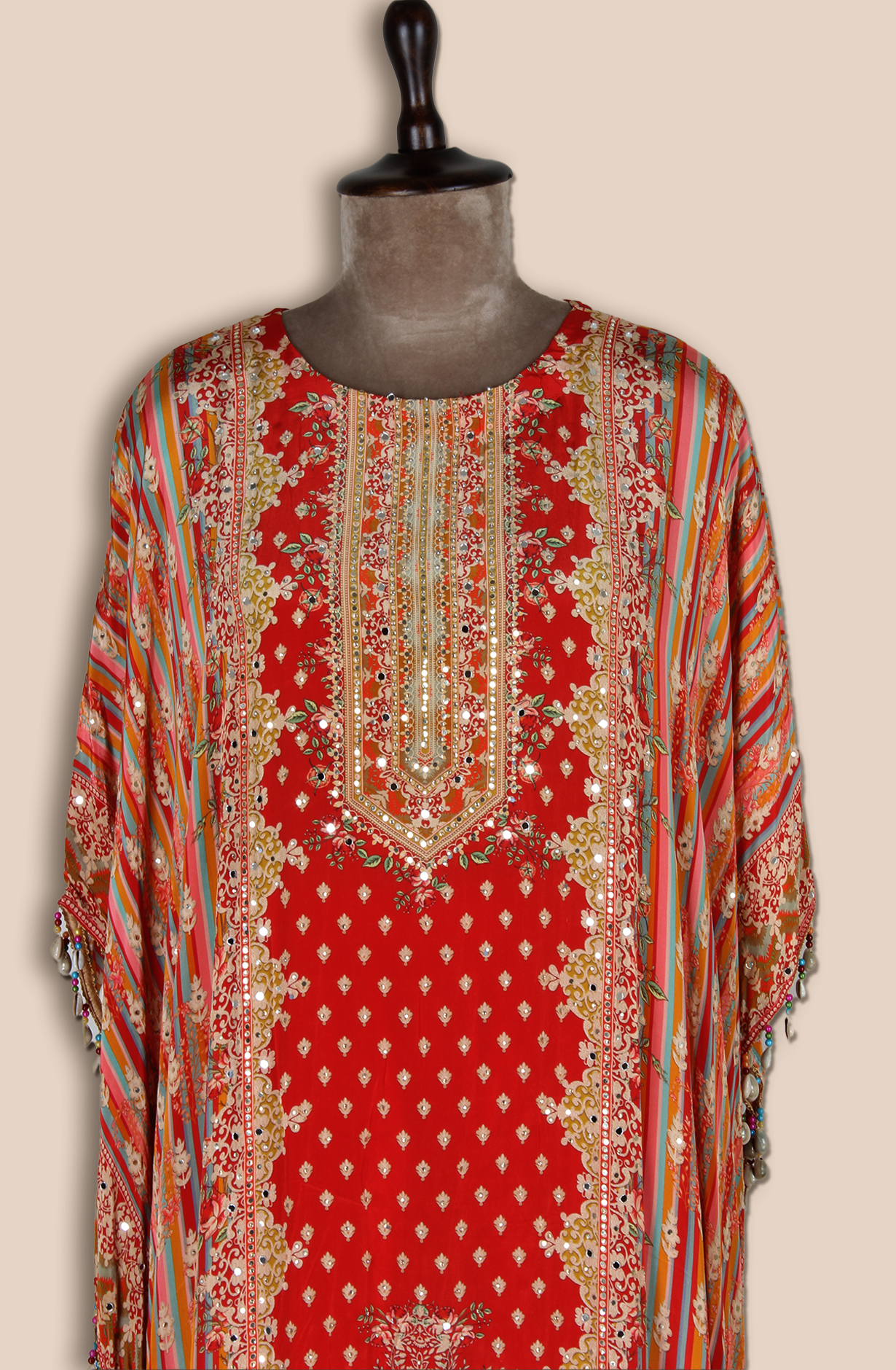 Red Designer Crepe Kaaftan Style Kameez with Pants - R107-3167