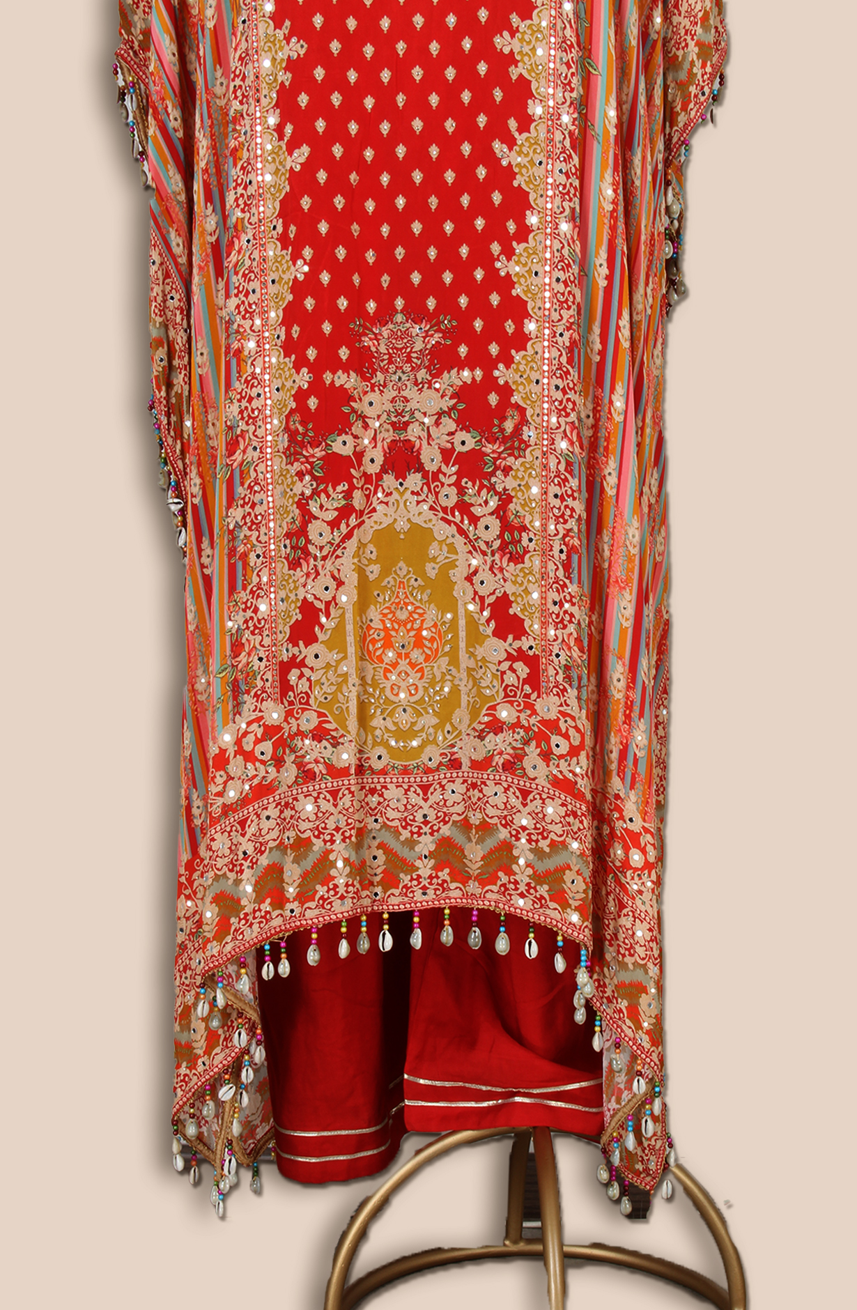 Red Designer Crepe Kaaftan Style Kameez with Pants - R107-3167
