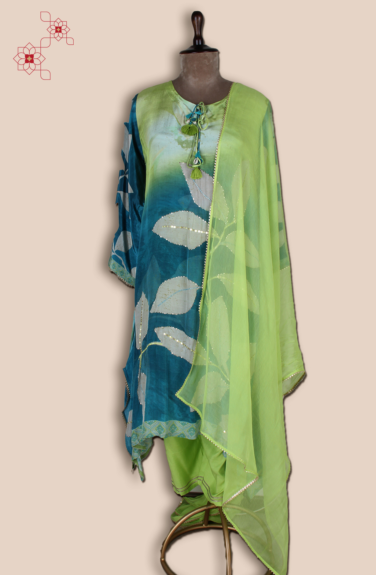 Lime Green Muslin Stitched Salwar Kameez with Chiffon Dupatta - R107-3190