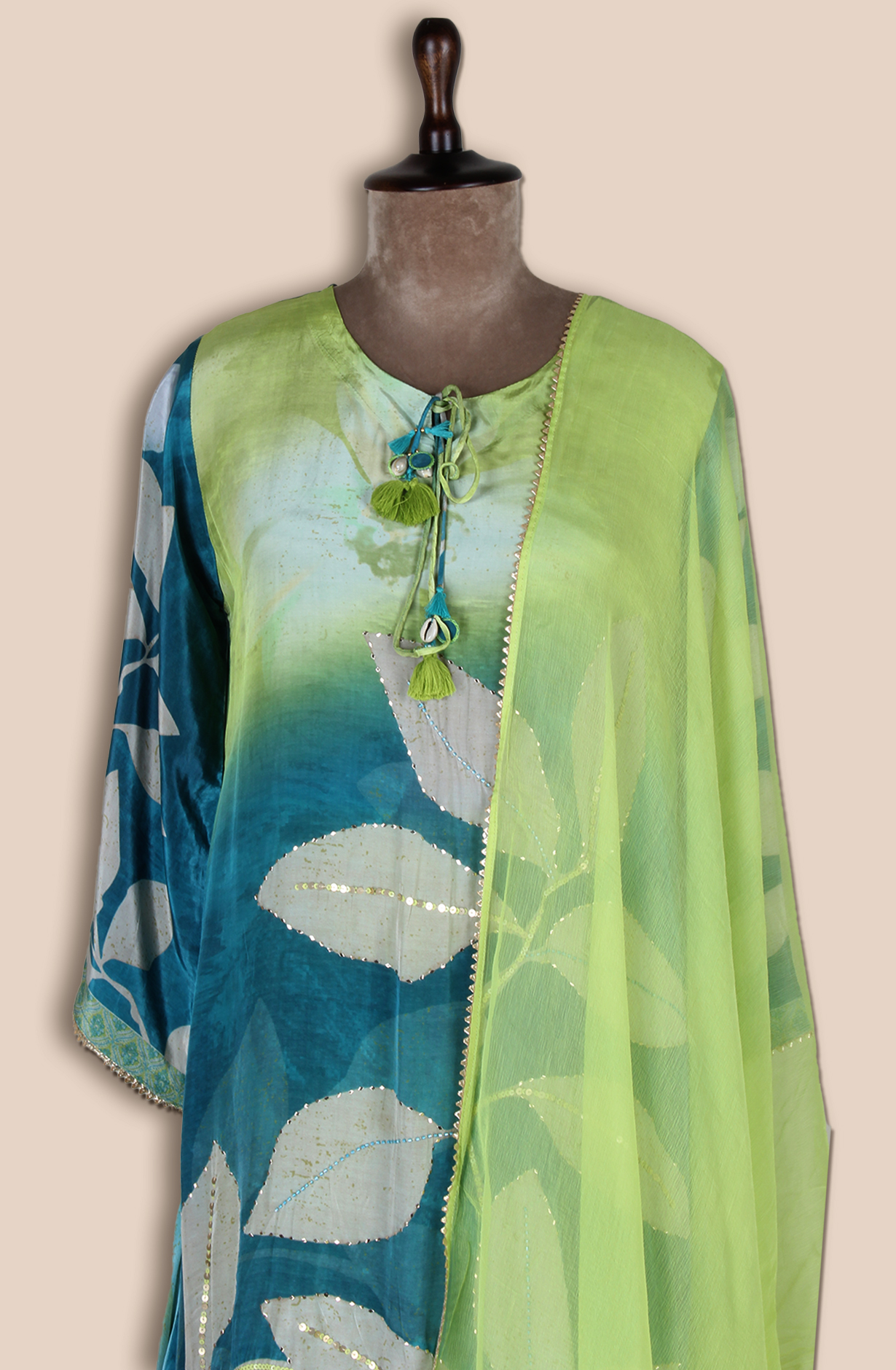 Lime Green Muslin Stitched Salwar Kameez with Chiffon Dupatta - R107-3190