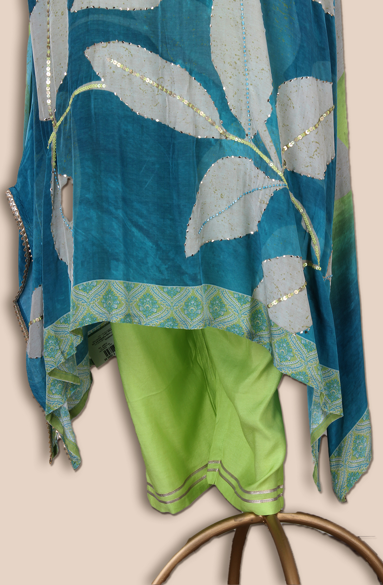 Lime Green Muslin Stitched Salwar Kameez with Chiffon Dupatta - R107-3190