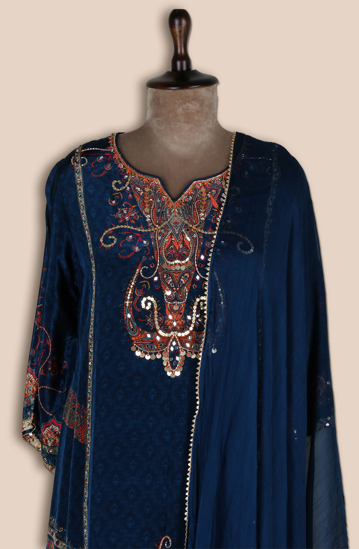 Teal Crepe Designer Stitched Salwar Kameez with Chiffon Dupatta - R107-3213A