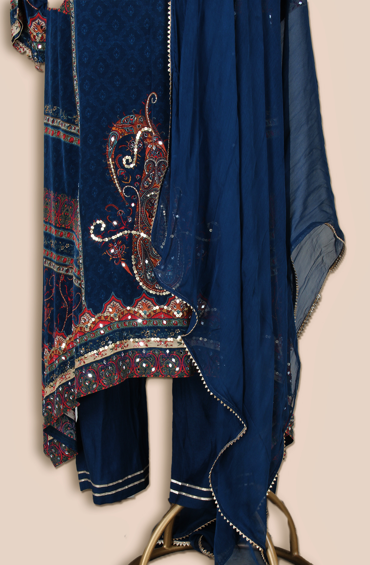 Teal Crepe Designer Stitched Salwar Kameez with Chiffon Dupatta - R107-3213A