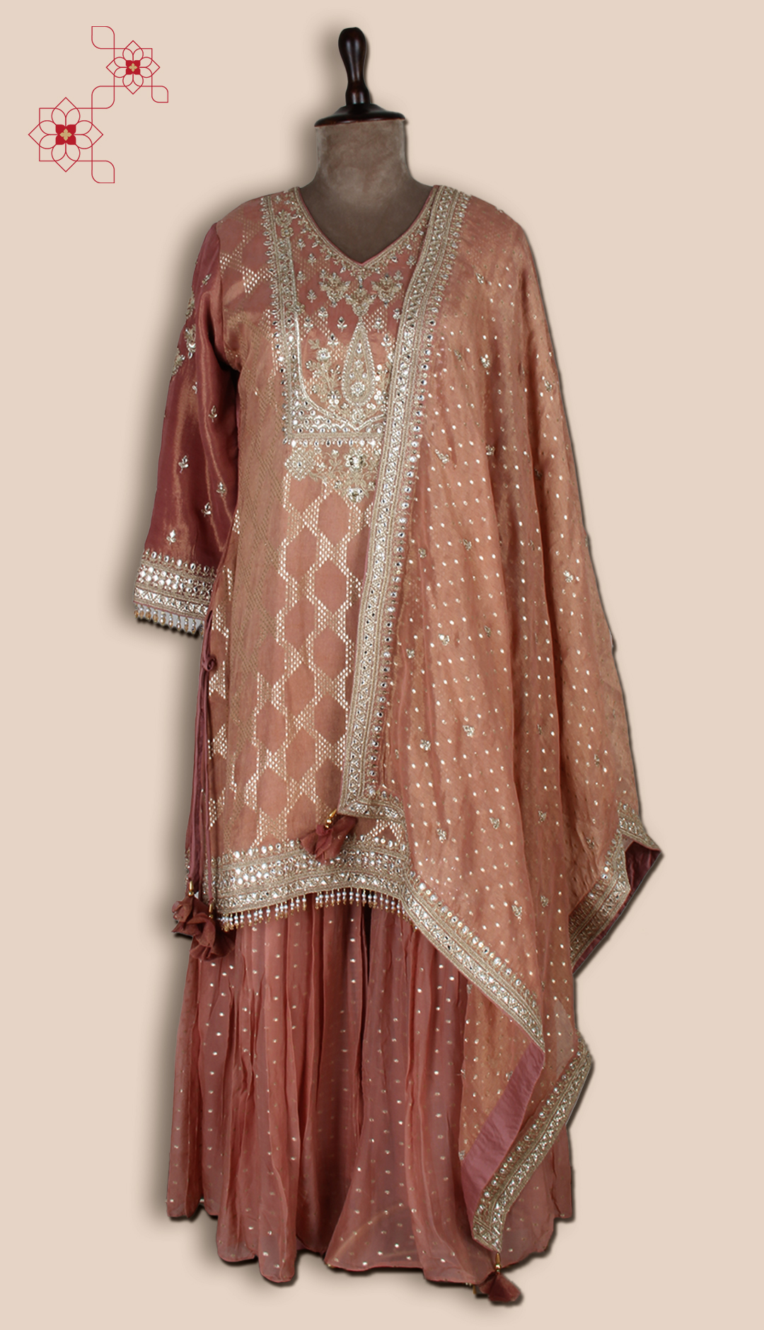 Mauve Designer Tissue Silk Woven Jacquard Sharara Suit - R107-4750