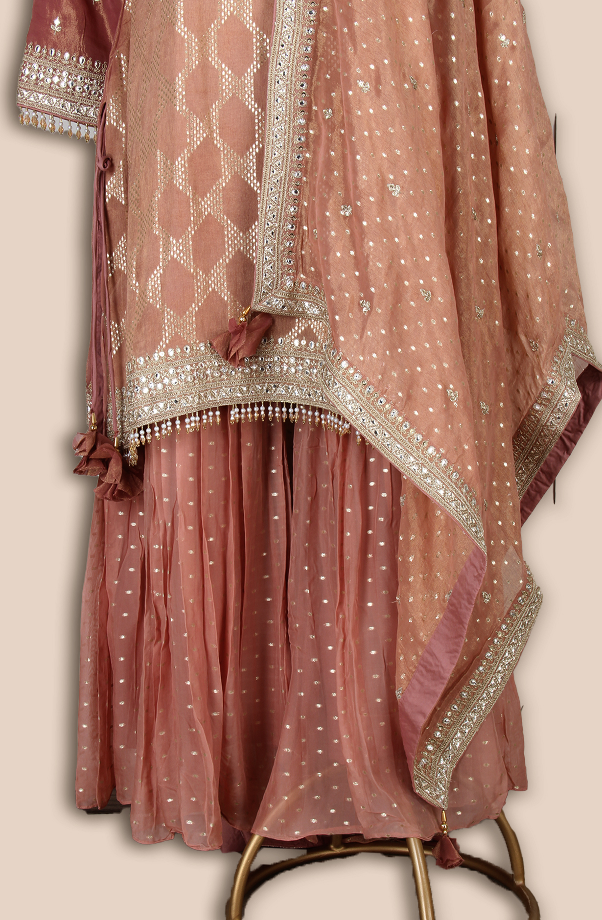Mauve Designer Tissue Silk Woven Jacquard Sharara Suit - R107-4750