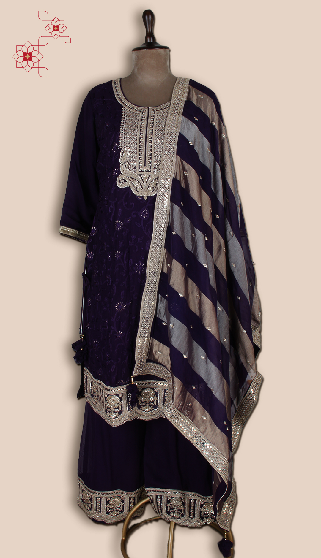 Purple Partywear Embroidered Georgette Palazzo Suit with Organza Dupatta - R107-4776A