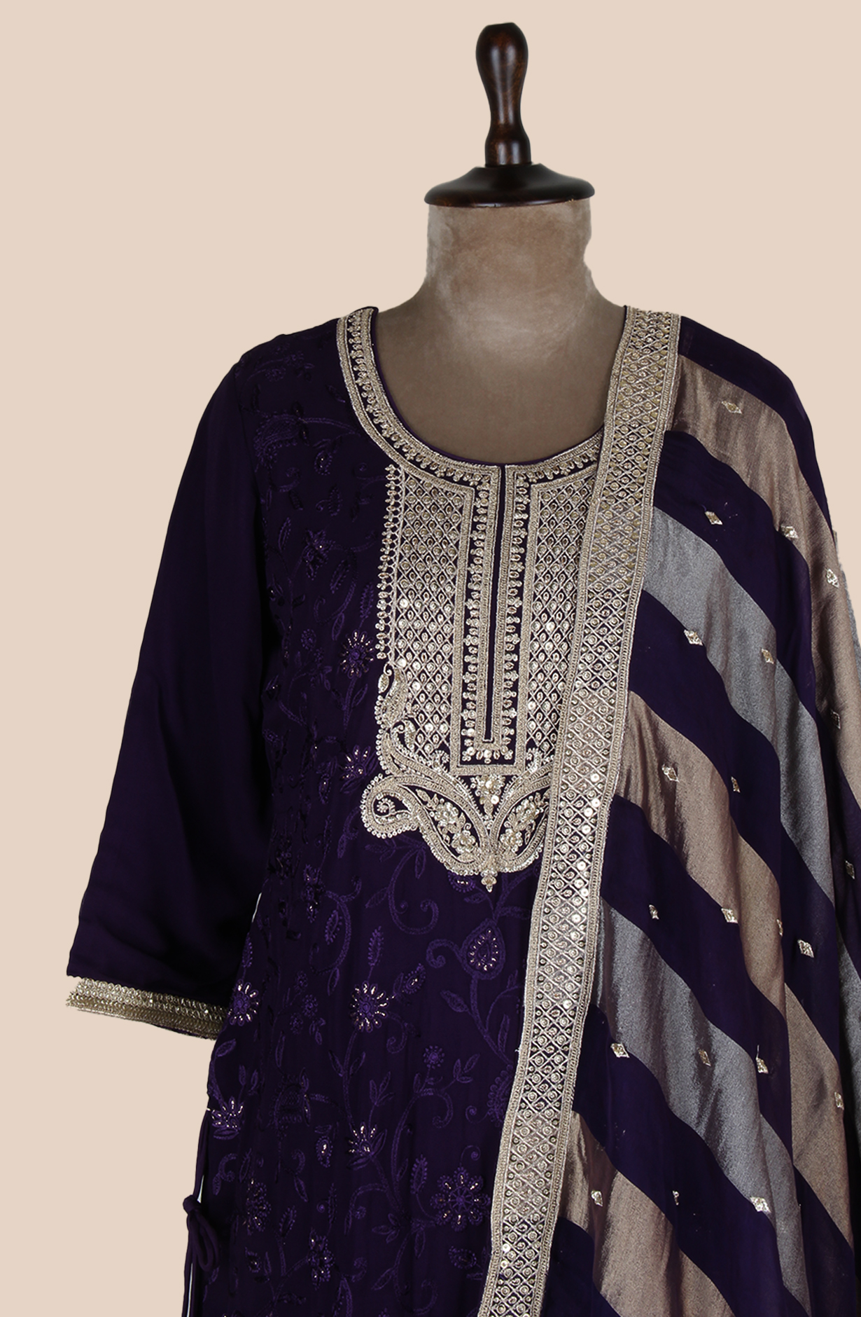 Purple Partywear Embroidered Georgette Palazzo Suit with Organza Dupatta - R107-4776A