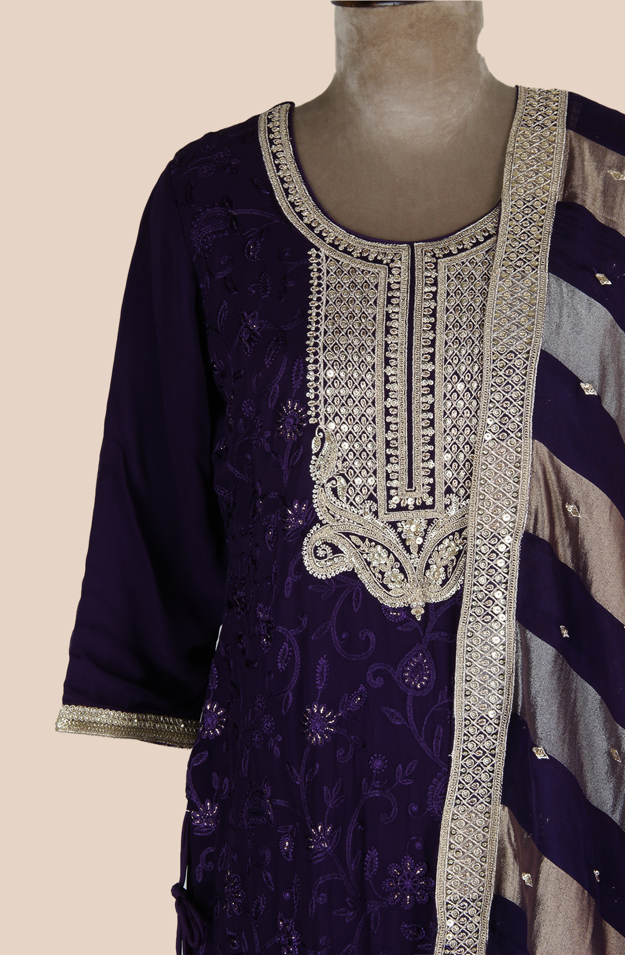 Purple Partywear Embroidered Georgette Palazzo Suit with Organza Dupatta - R107-4776A
