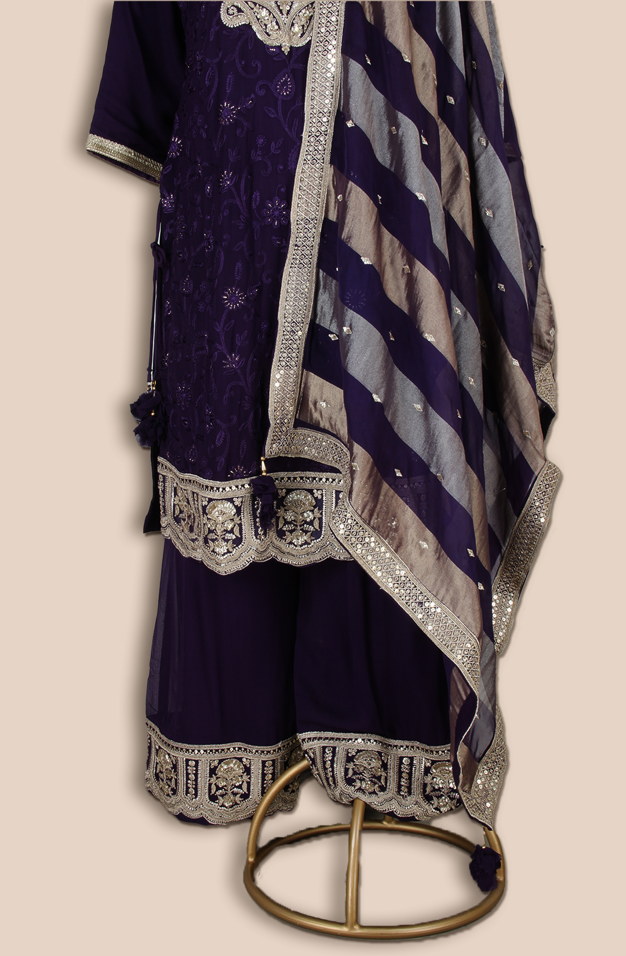 Purple Partywear Embroidered Georgette Palazzo Suit with Organza Dupatta - R107-4776A