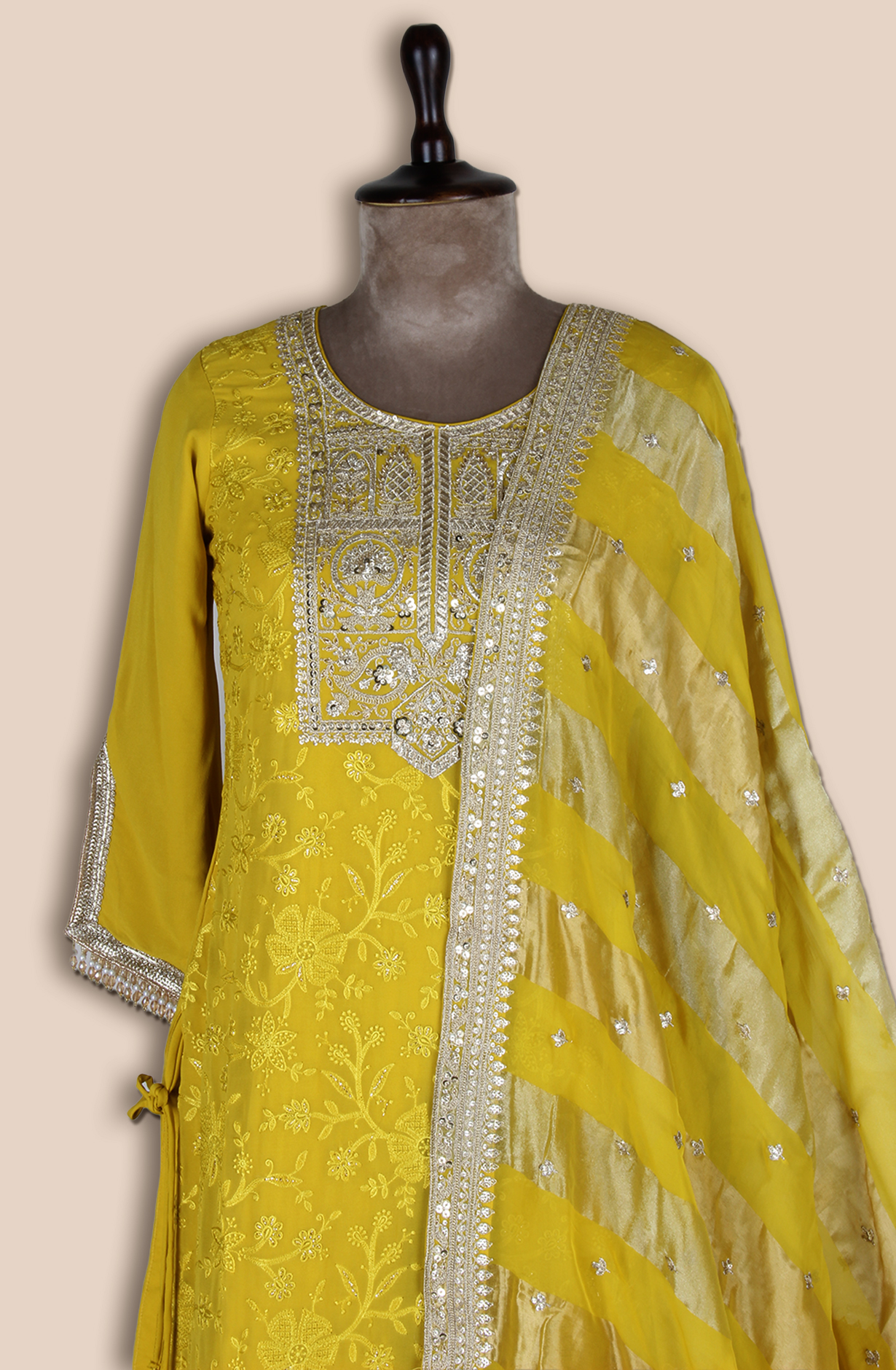 Yellow Partywear Embroidered Georgette Palazzo Suit with Organza Dupatta - R107-4777