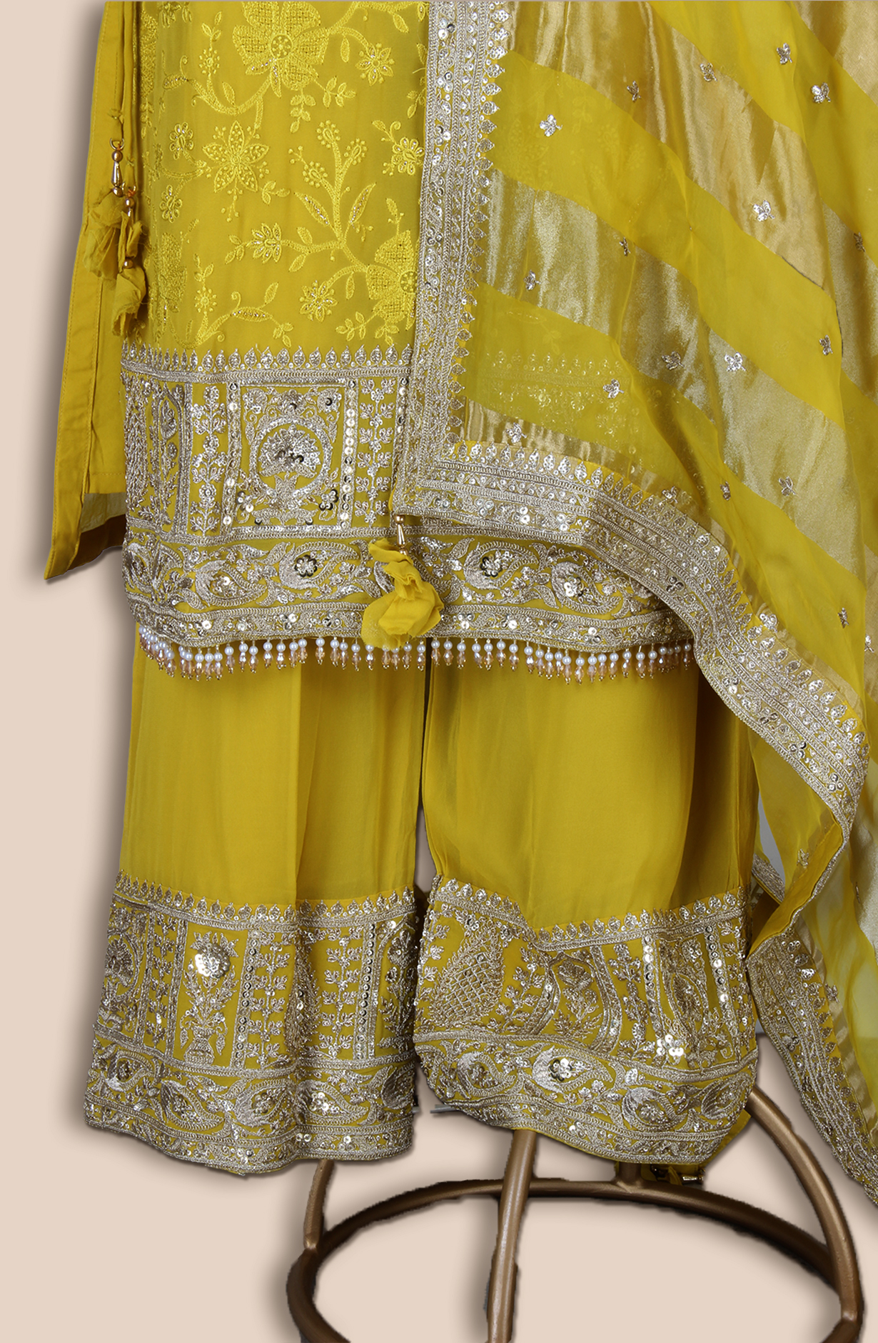 Yellow Partywear Embroidered Georgette Palazzo Suit with Organza Dupatta - R107-4777