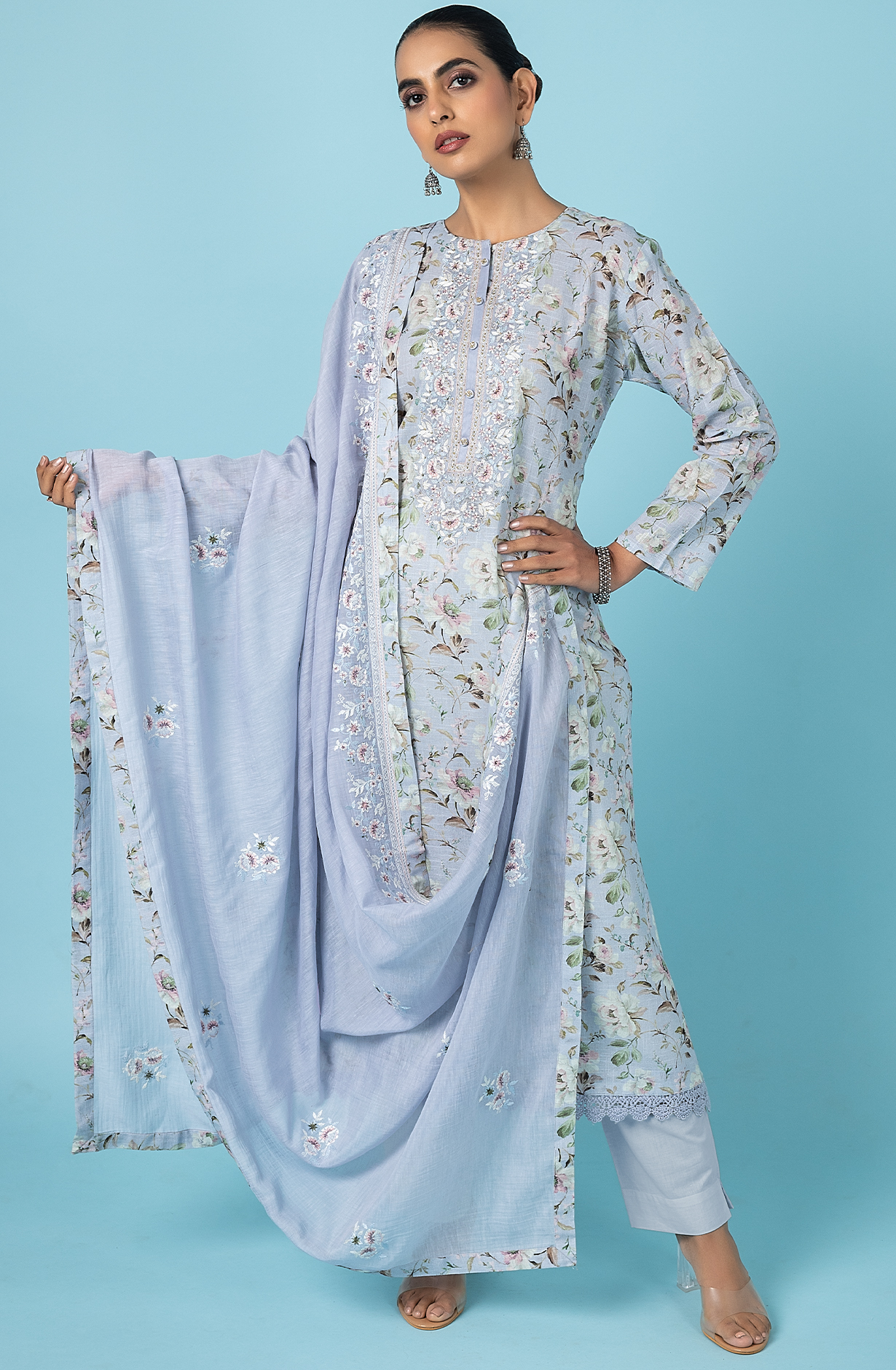 Lavender Exclusive Linen Salwar Kameez with Trendy Dupatta - R157-SPR1784B