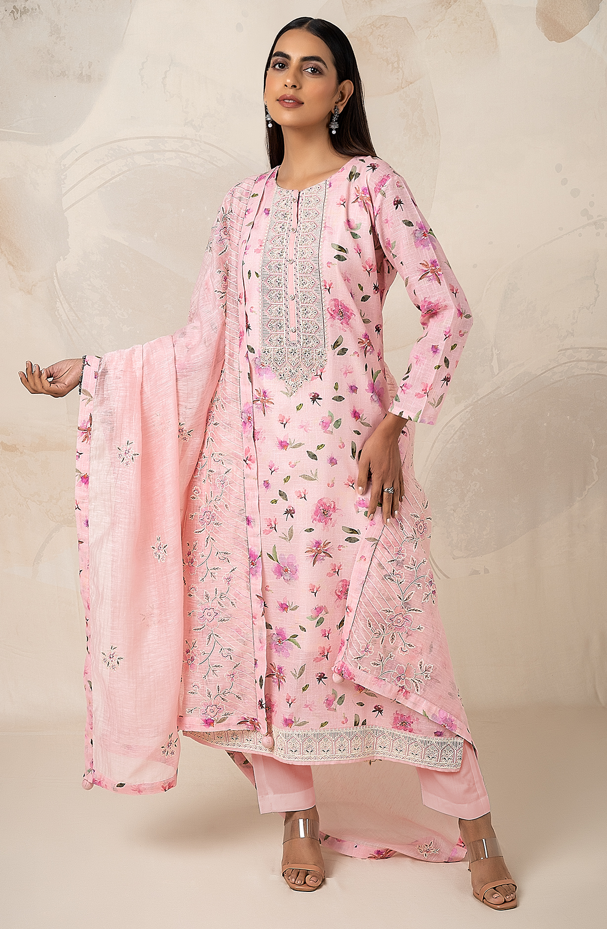 Pink Exclusive Linen Salwar Kameez with Trendy Dupatta - R157-SPR1821