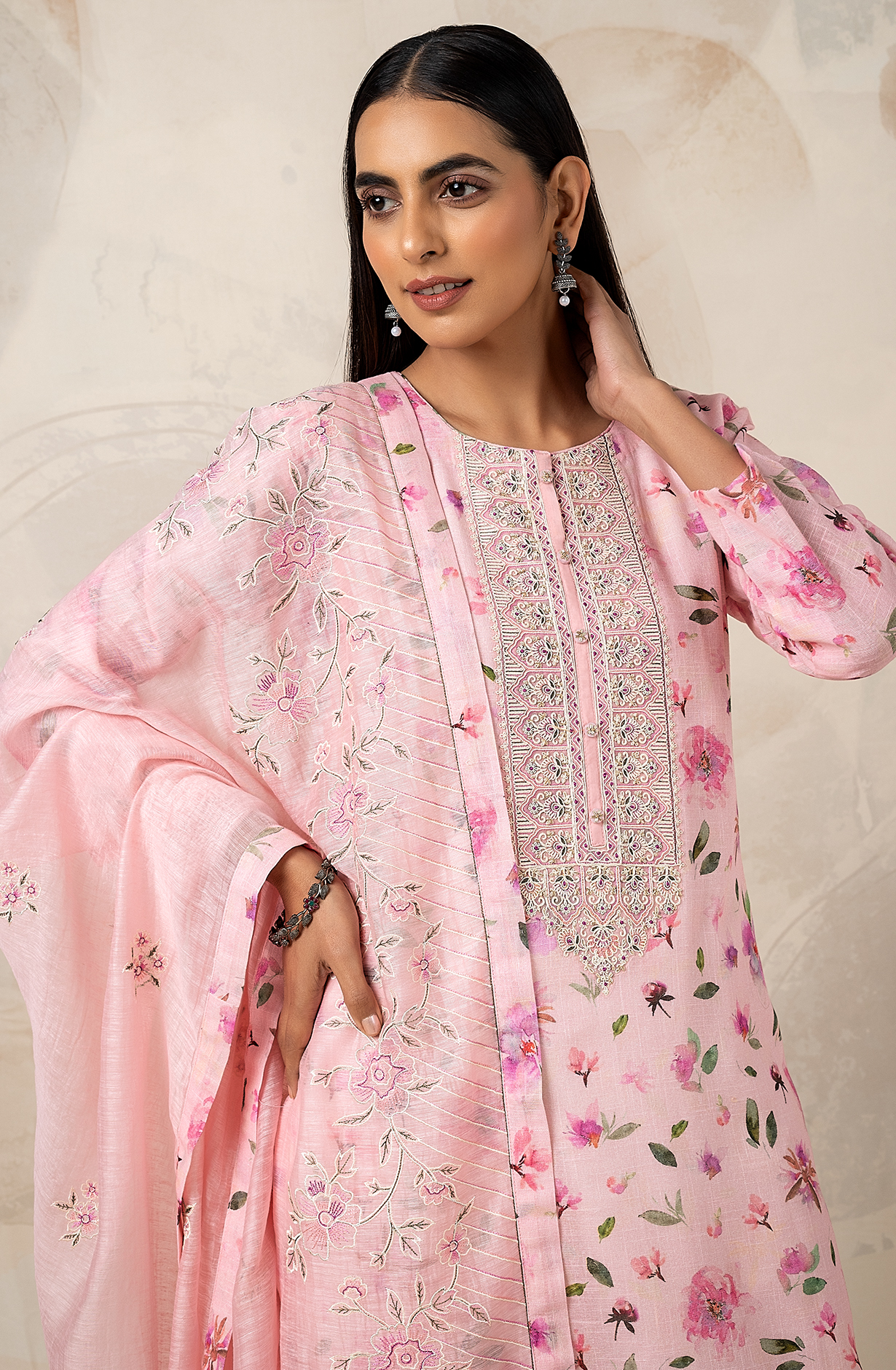 Pink Exclusive Linen Salwar Kameez with Trendy Dupatta - R157-SPR1821