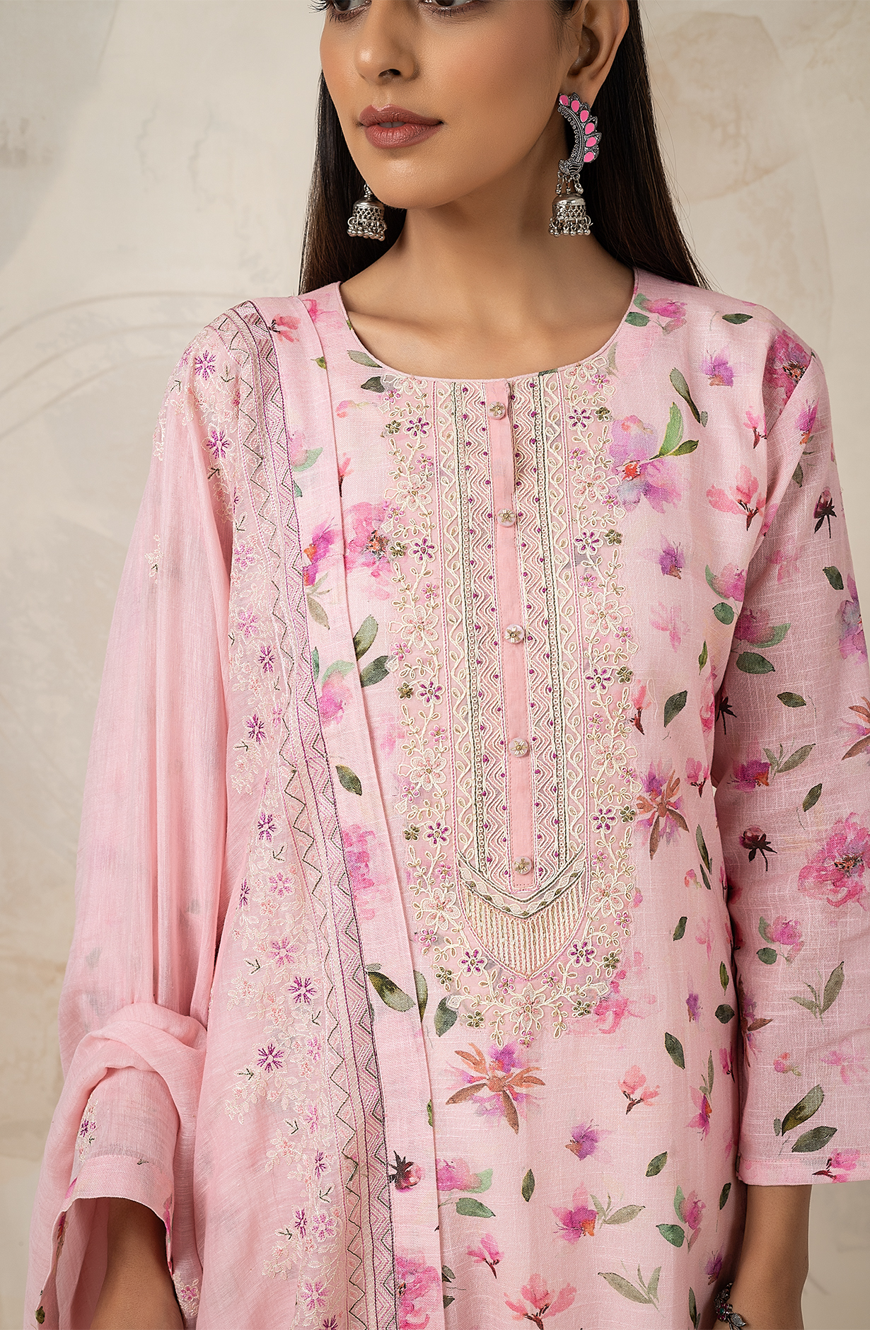 Pink Exclusive Linen Salwar Kameez with Trendy Dupatta - R157-SPR1821