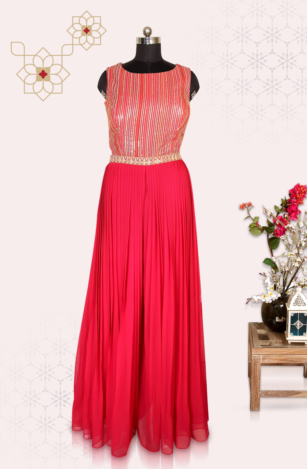 Georgette Magenta Embellished Designer JumpsuitGown - R155-KATRINA-1D