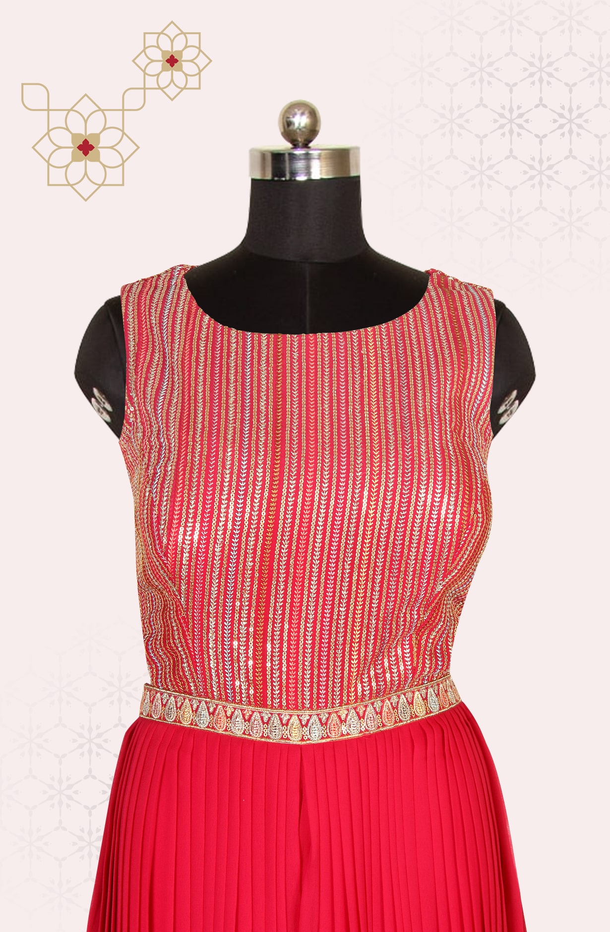 Georgette Magenta Embellished Designer JumpsuitGown - R155-KATRINA-1D