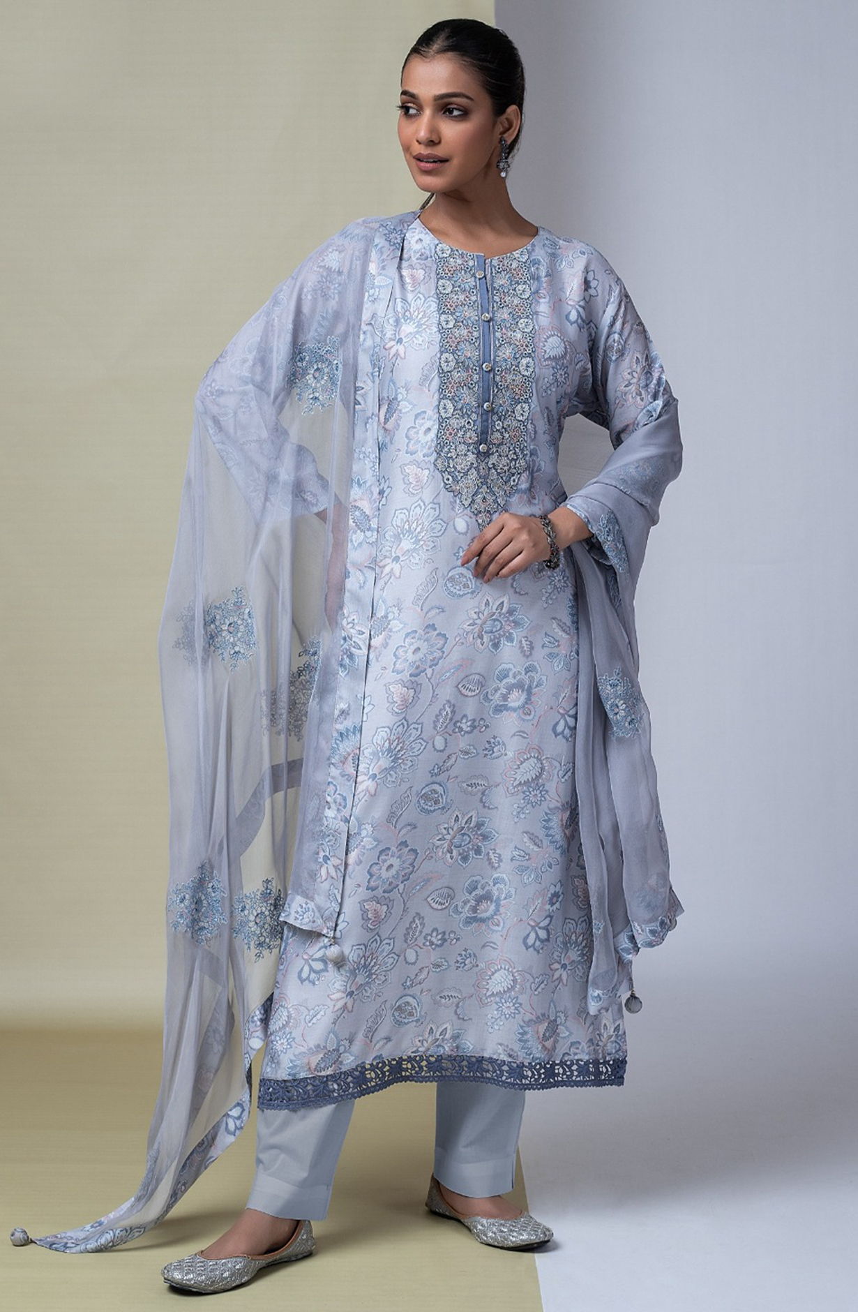 Blue Muslin Salwaar Kameez with Dupatta - R157-ISH2211