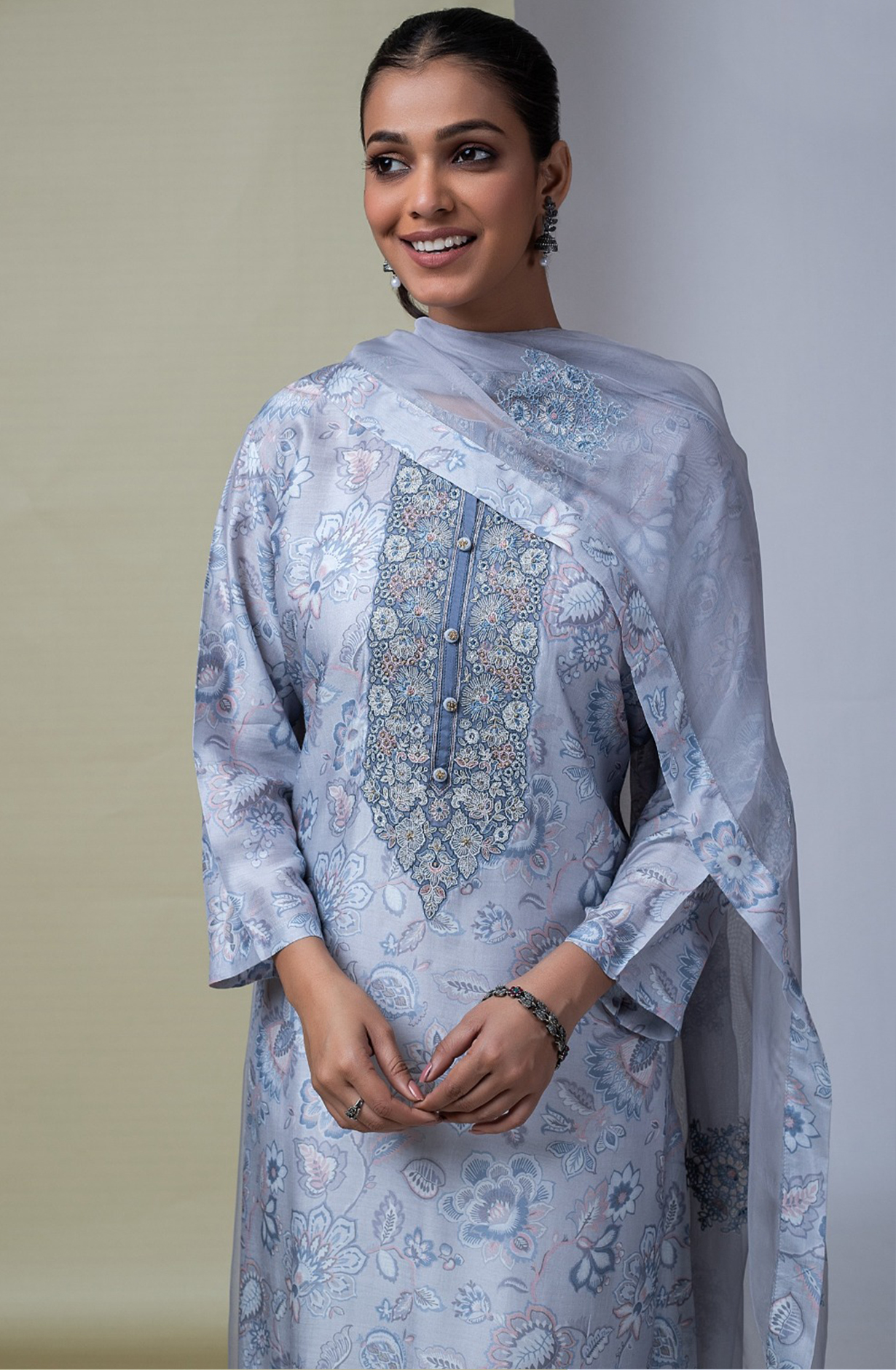 Blue Muslin Salwaar Kameez with Dupatta - R157-ISH2211