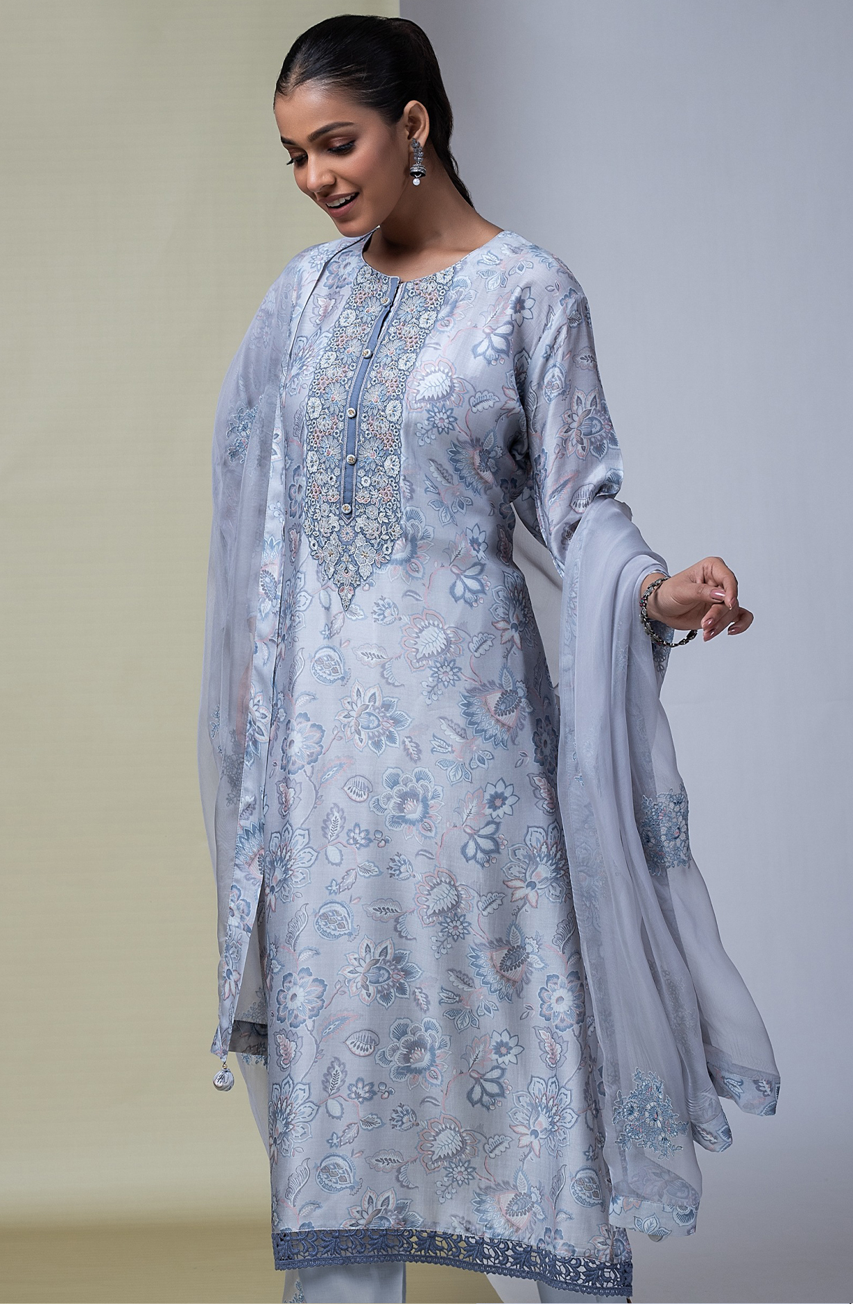Blue Muslin Salwaar Kameez with Dupatta - R157-ISH2211
