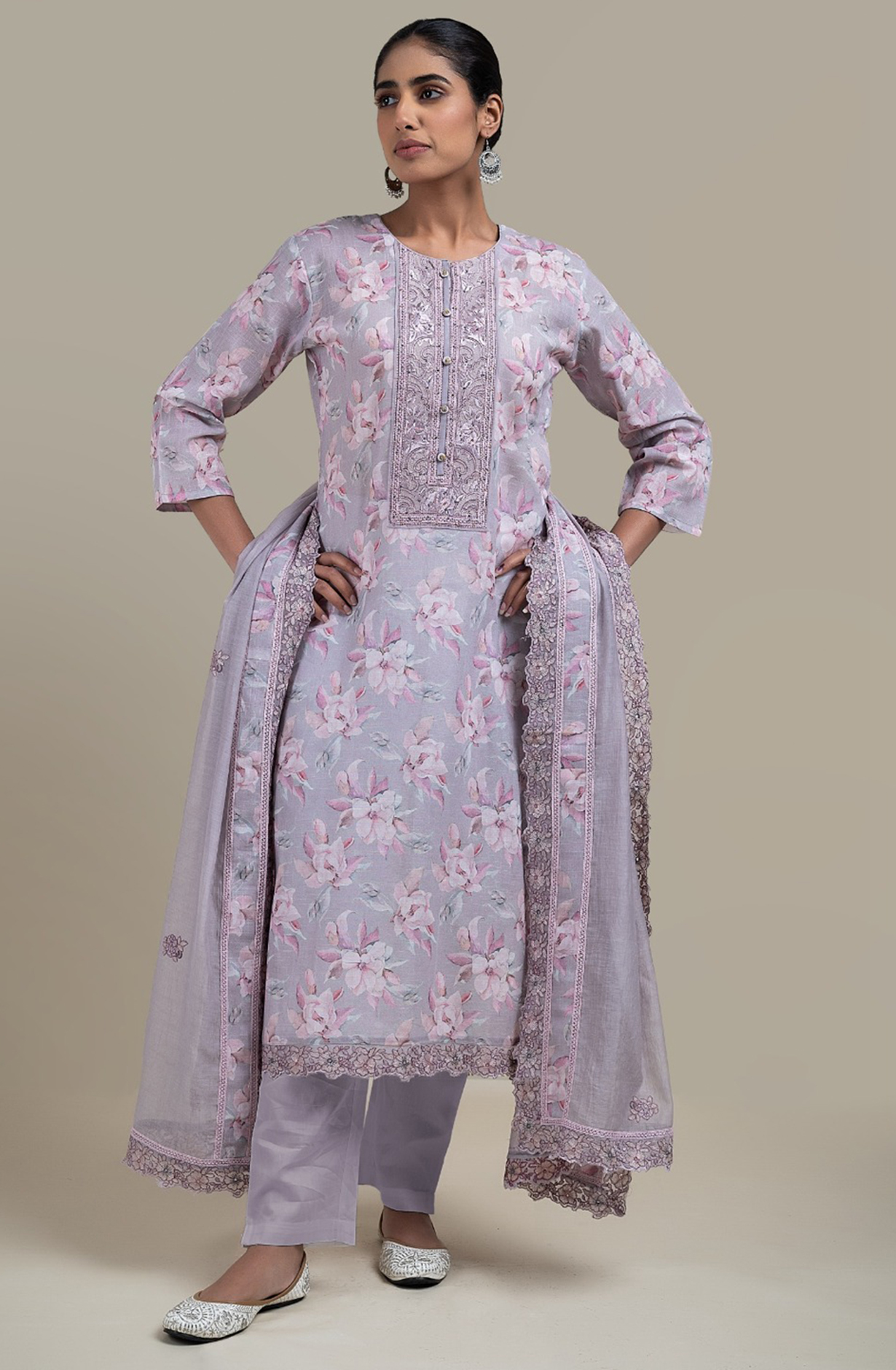 Grey Beautiful Printed Cotton Salwaar Kameez - R157-KRV2204