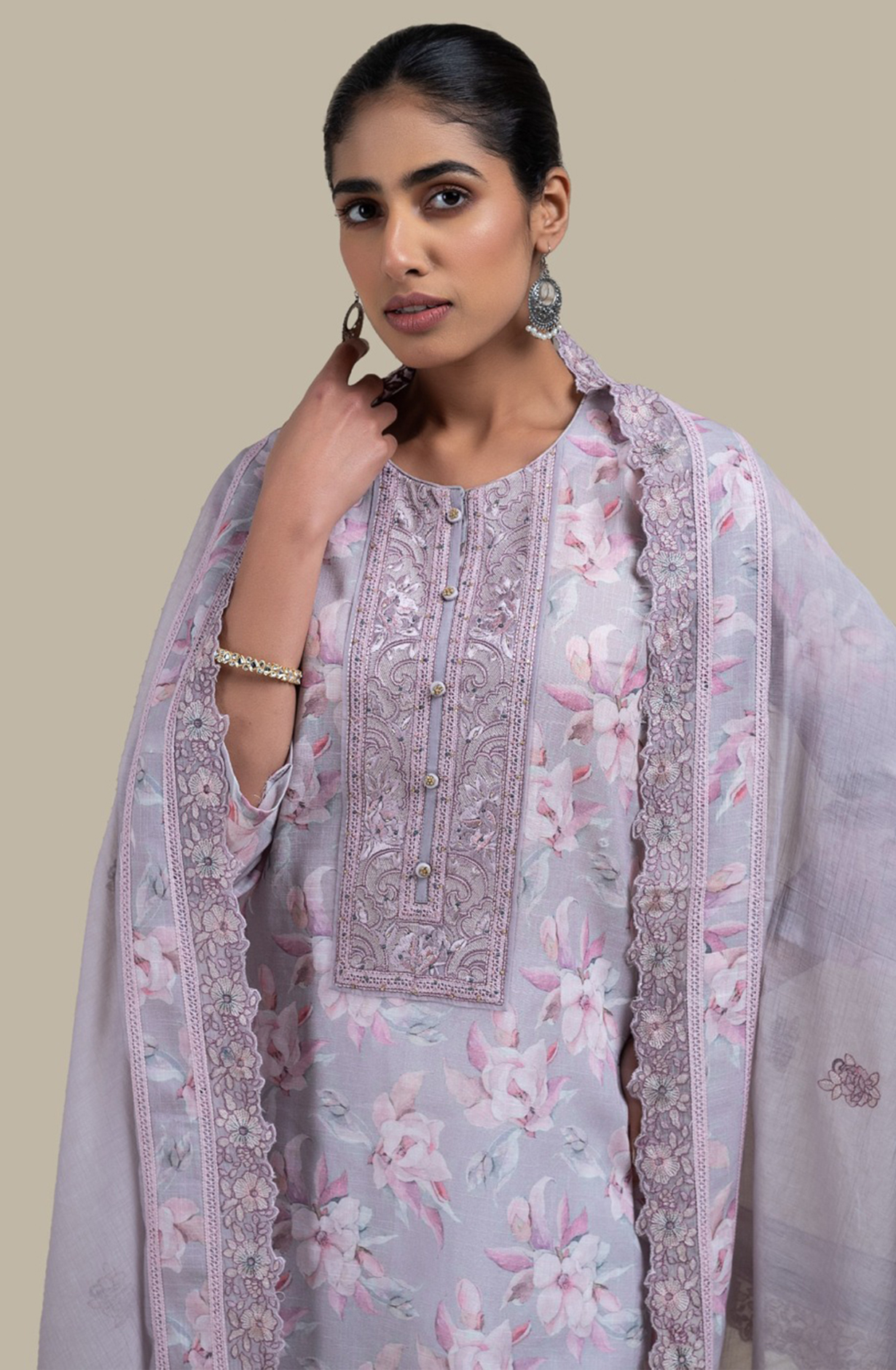 Grey Beautiful Printed Cotton Salwaar Kameez - R157-KRV2204