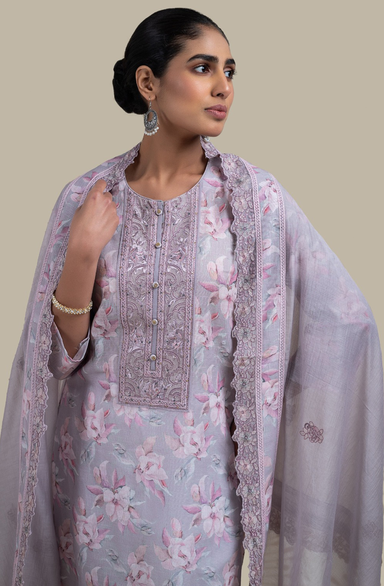 Grey Beautiful Printed Cotton Salwaar Kameez - R157-KRV2204