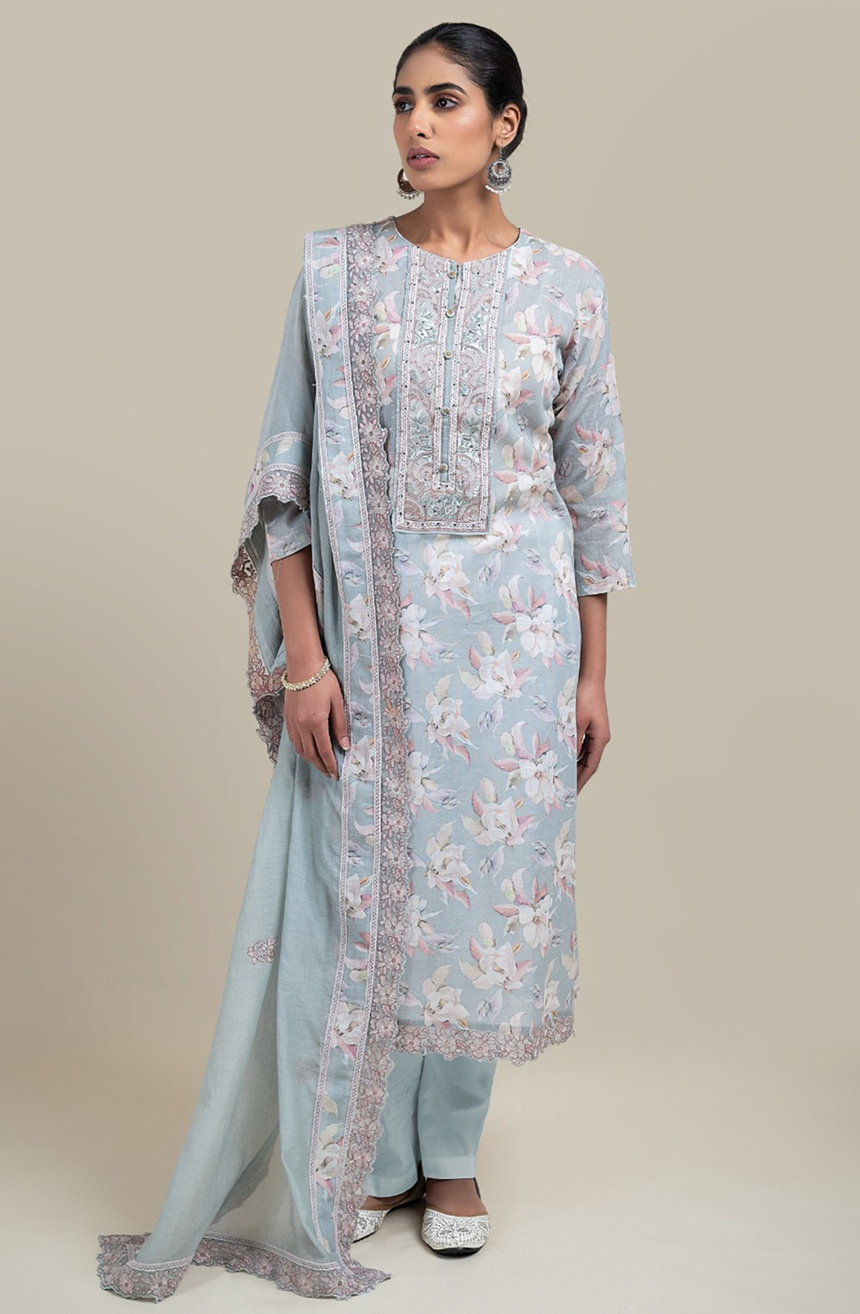 Sea Green beautiful Printed Cotton Salwaar Kameez -R157-KRV2204A