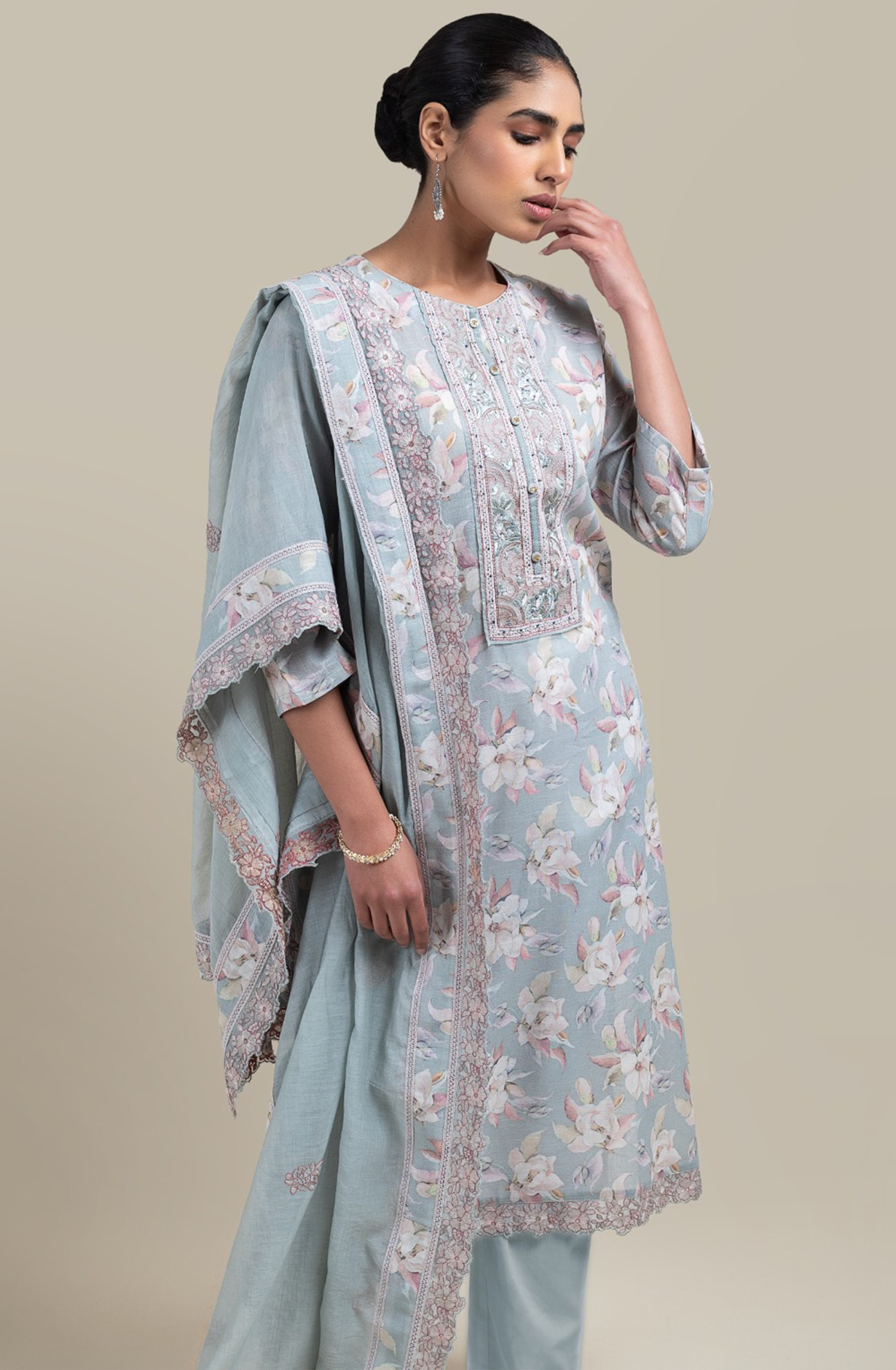 Sea Green beautiful Printed Cotton Salwaar Kameez -R157-KRV2204A