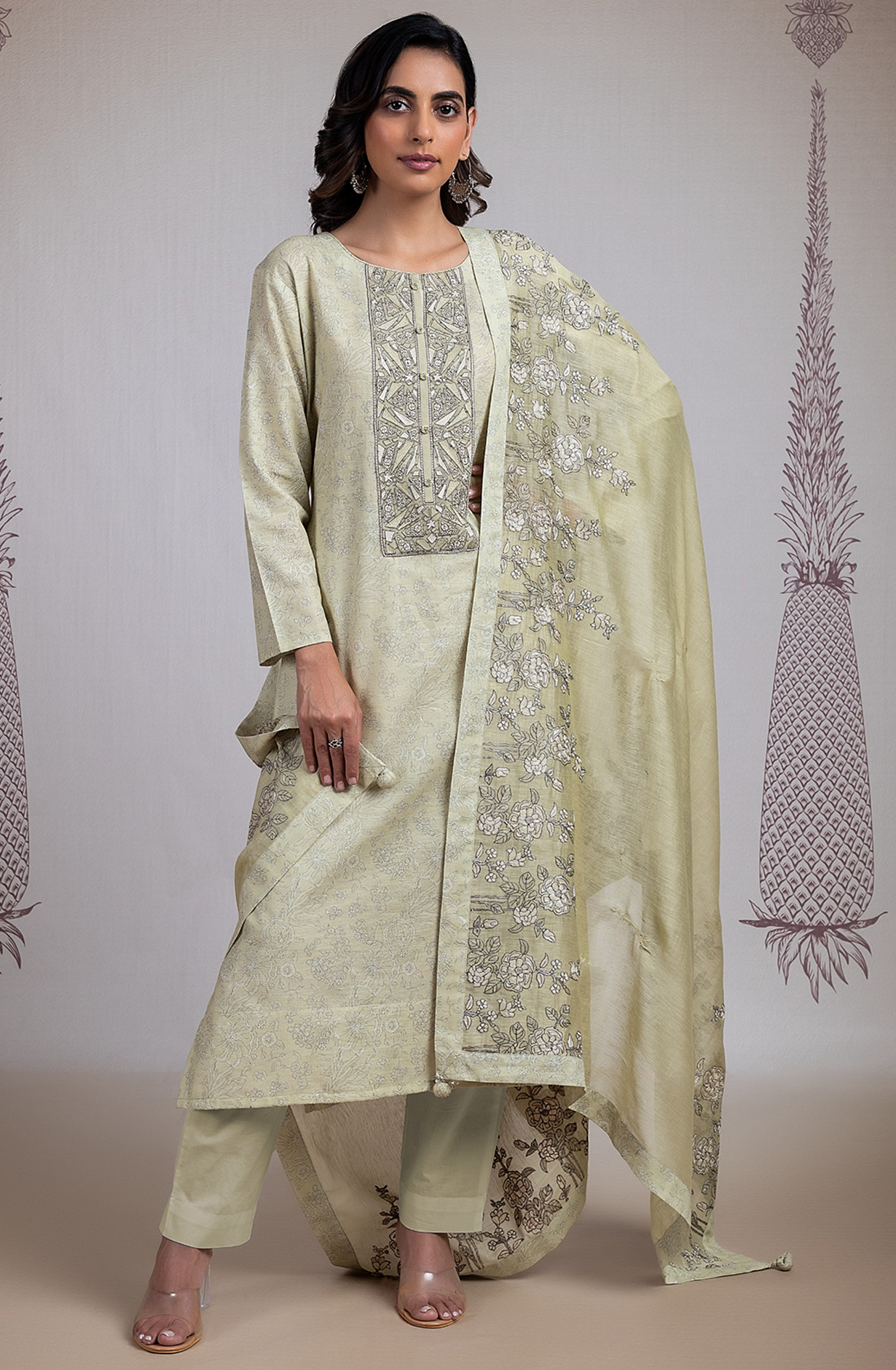 Pista Green beautiful Printed Cotton Salwaar Kameez -R157-MIS2193A